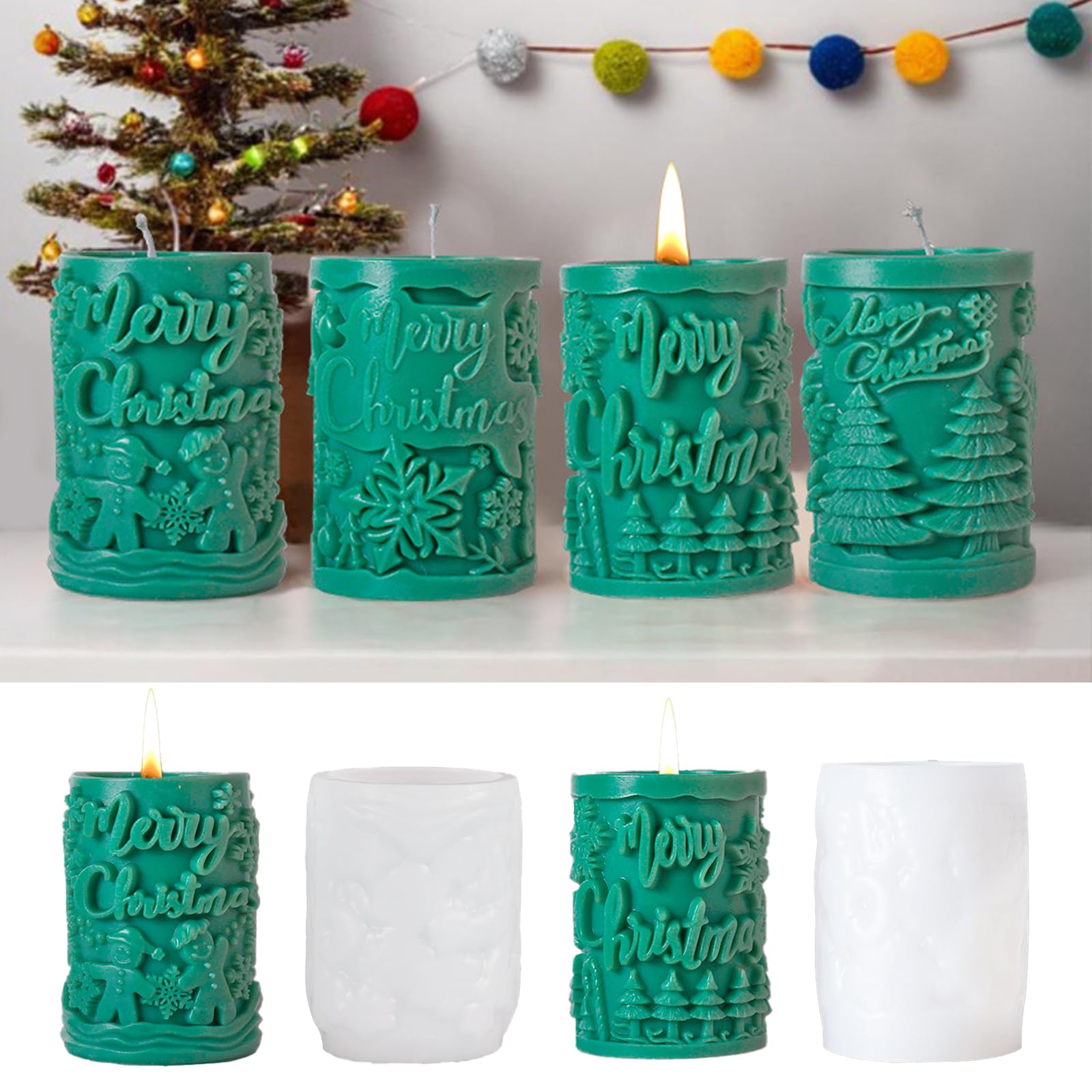 Yohuork 2PCS Christmas Pillar Candle Mould, Xmas Silicone Candle Snowflake Snowman Cylinder Candle Moulds, Crafts Casting Mold for Christmas Decoration for Handmade Soap Aromatherapy