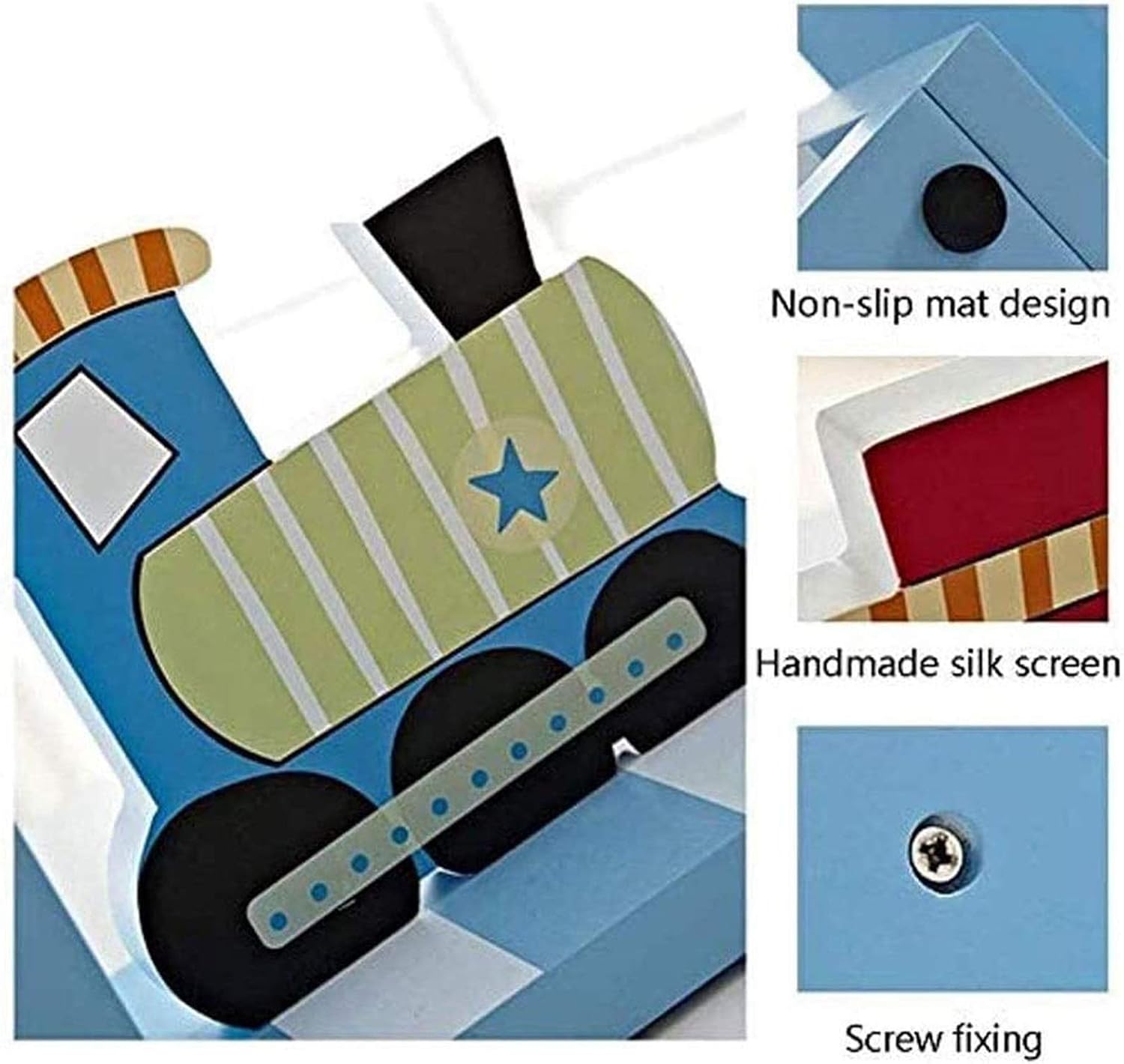 Bookend Gifts Cute Childrens Train Wooden Bookends for Kids Room (Color : Blue) (Blue)