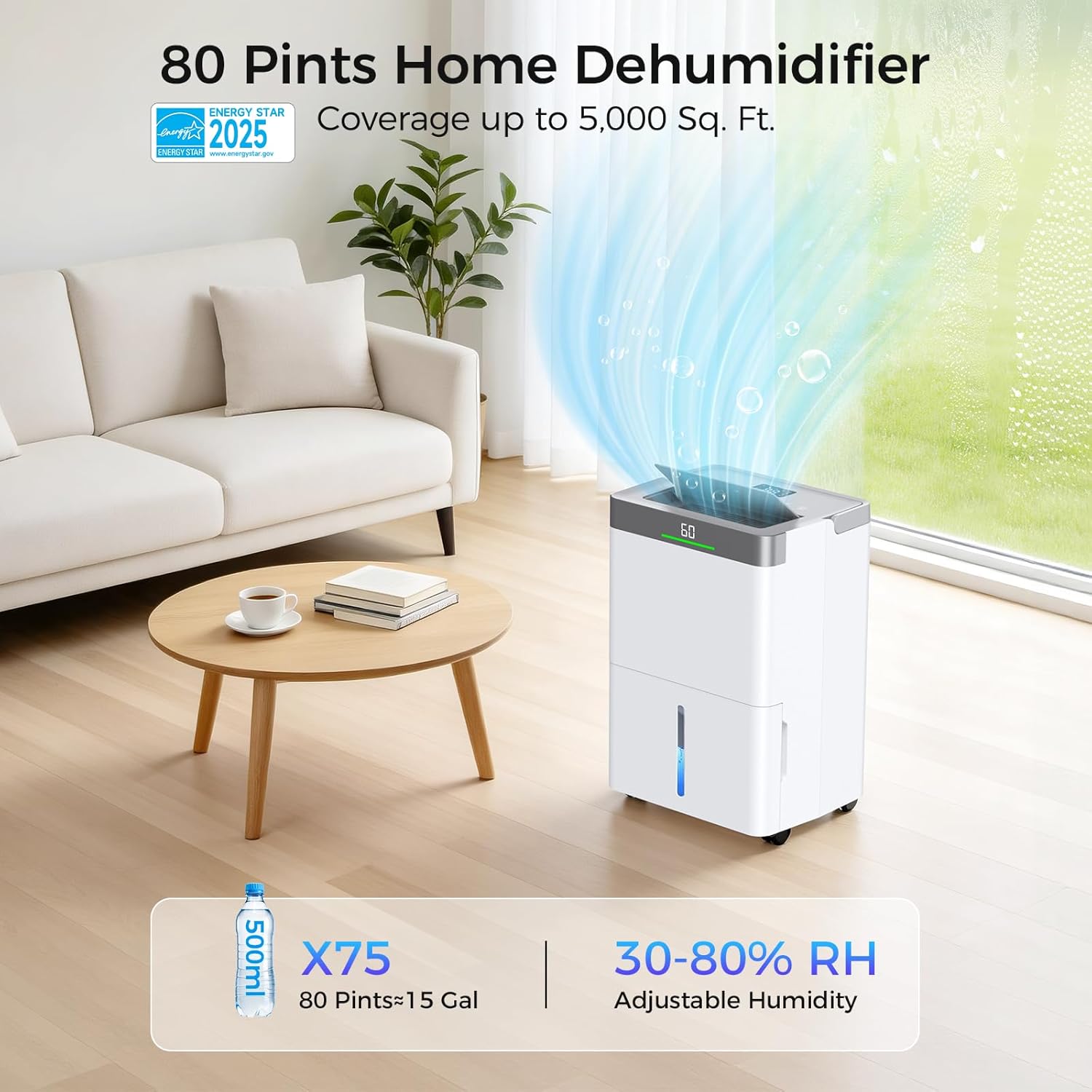 Max 80 Pints Dehumidifier Energy Star Most Efficient 2025 Smart Humidistat up to 5000 Sq.Ft with Drain Hose, Large Water Tank, WiFi Control, 24H Timer Dehumidifier for Basement,Bedroom,Home,Bathroom 3 71aSSEFzeQL. AC SL1500