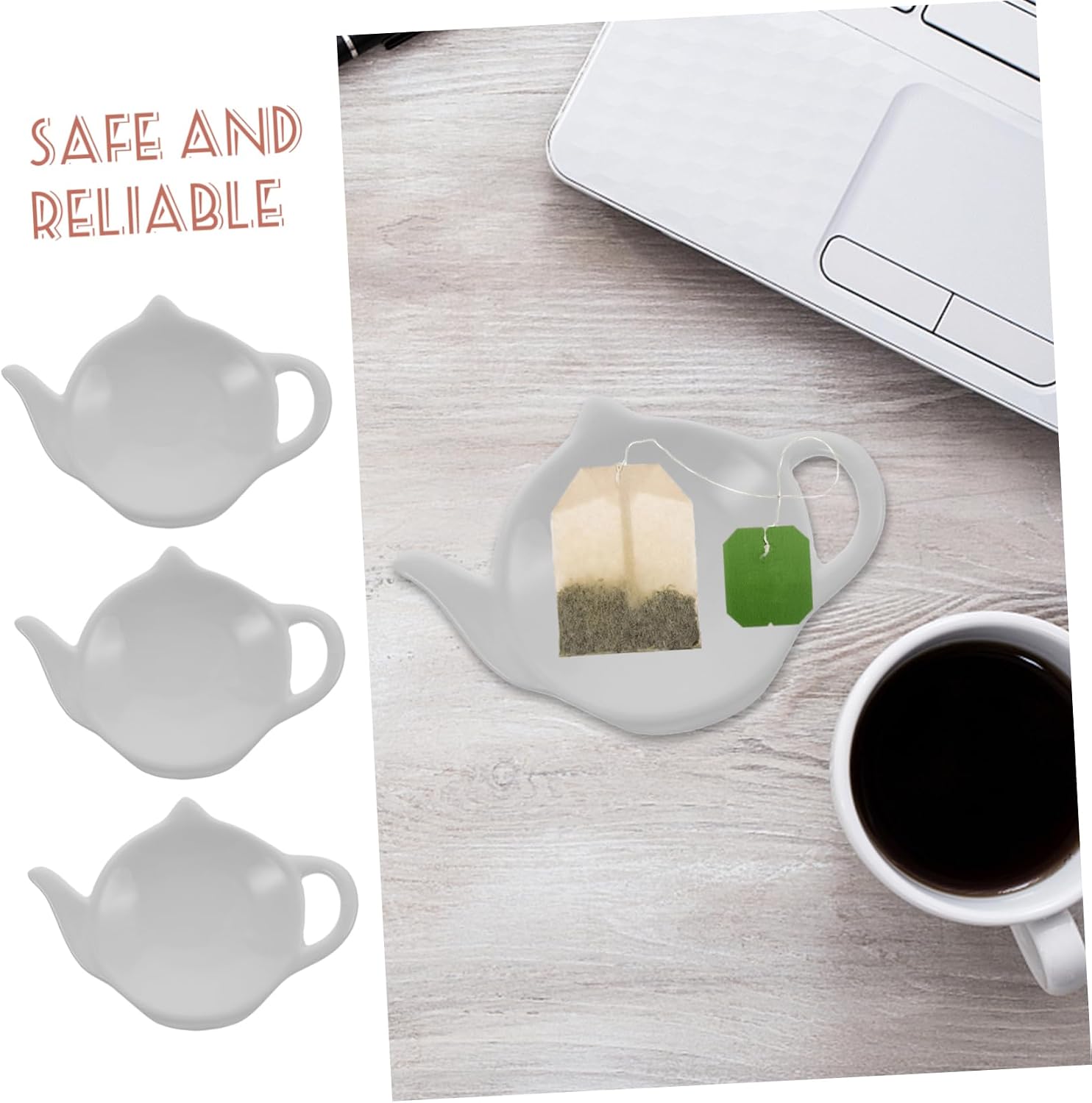 Healifty 4Pcs Ceramic Tea Bag Holder Teapot Shaped Dipping Sauce Plates Multi Purpose Coasters for Tea Bags Snacks and Seasoning Porcelain Dish for Tearooms and Offices