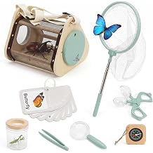 Bug Catcher for Kids - Sturdy Wooden Kids Bug Catching Kit Gifts with Collector Butterfly Net Tweezer, Bugs Habitat Outdoor Explorer Kit for Age 3 4 5 6 7 8