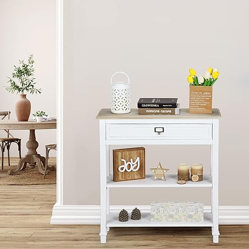 Miniatura 2 de Wnutrees Console Sofa Table with Drawers, 3-Tier Farmhouse Entryway End Table with Open Storage Shelves, Accent Side Table for Hallway Living Room,