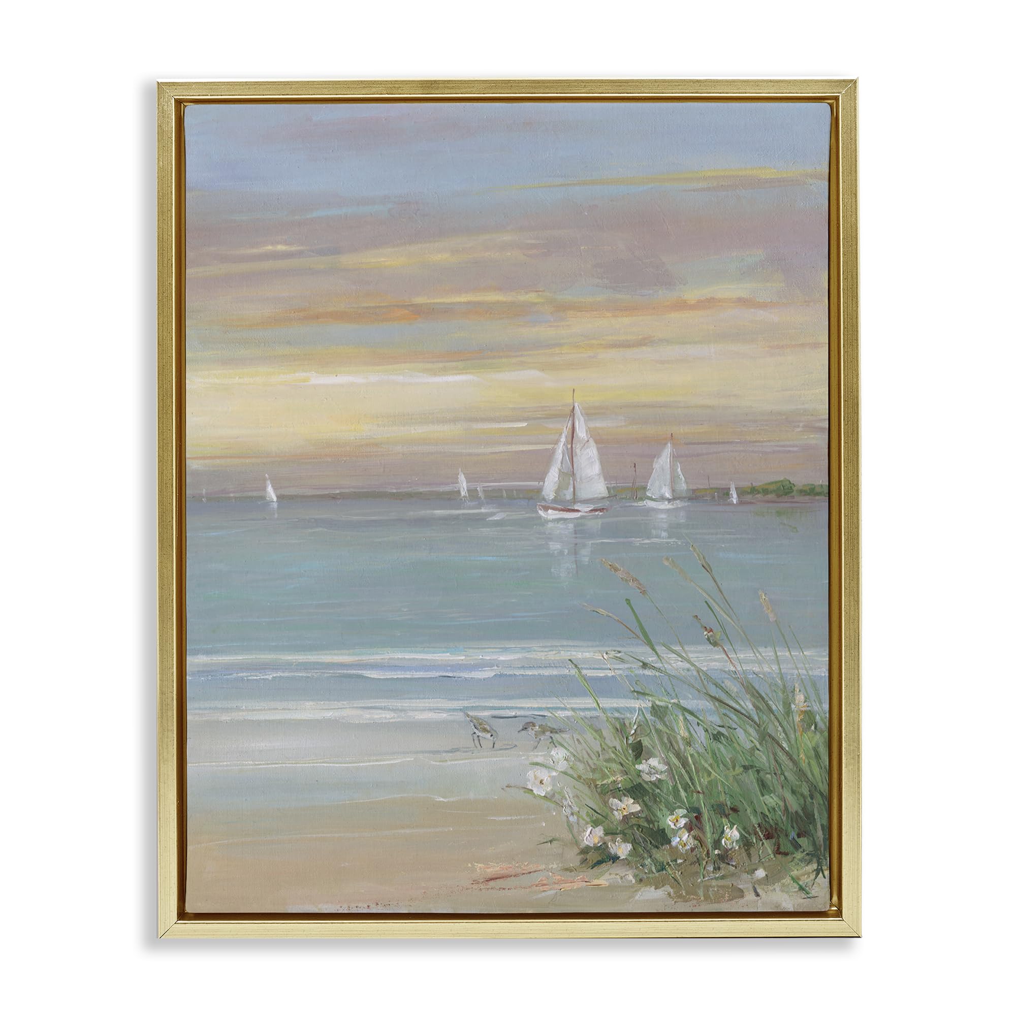 Stupell Industries Metallic Gold (Matte) Nautical Sailboats Sandy Shore, 16 X 20 Inch Canvas In Floater Frame
