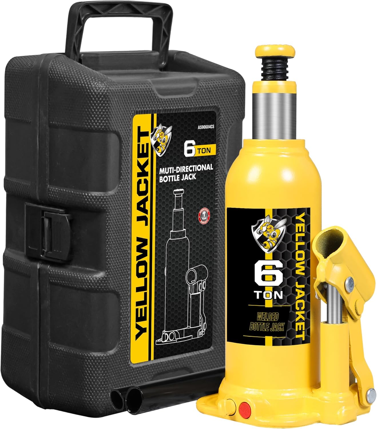 YELLOW JACKET Bottle Jack 6 Ton Muti-Directional Welded Car Jack with Carrying Case and Pump Handle, Fit Use for Automotive Sedans, Yellow