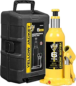 YELLOW JACKET Bottle Jack 6 Ton Muti-Directional Welded Car Jack with Carrying Case and Pump Handle, Fit Use for Automotive Sedans, Yellow