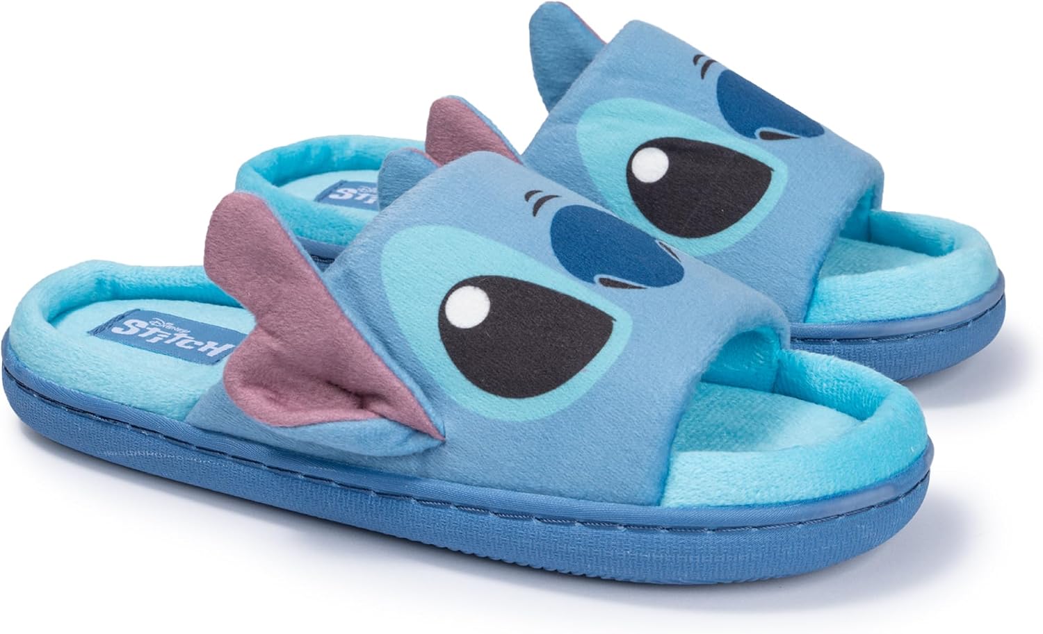 Disney Lilo & Stitch Women's Blue Fuzzy Slipper Slides House Shoes - Cute Plush Indoor Slippers with Stitch Face Print, Cozy Slip On Sizes 5-10 Stitch Lounge Footwear for Women