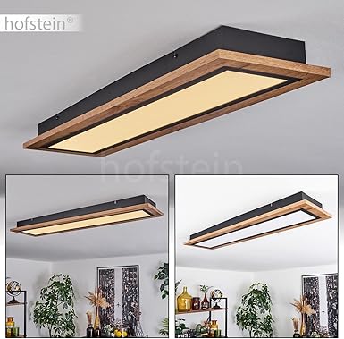 hofstein LED plafondlamp Salmi, plafondlamp van metaal/MDF/kunststof in zwart/houtlook/bruin/wit, rechthoekige lamp (80 cm x 20 cm), 2800 lumen, 3000 K, LED 24 Watt photo 2