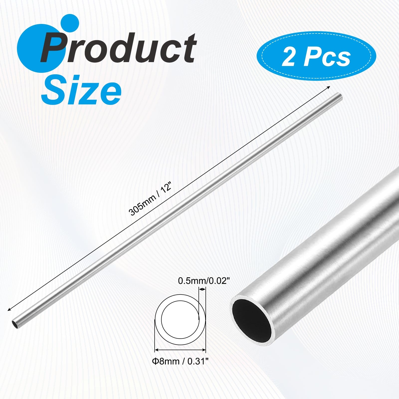 sourcing map Tubo capilar de acero inoxidable 316L, diámetro exterior de 8 mm x 0,5 mm de grosor de pared, 305 mm de largo, tubo de metal recto sin costuras para maquinaria de construcción, industria