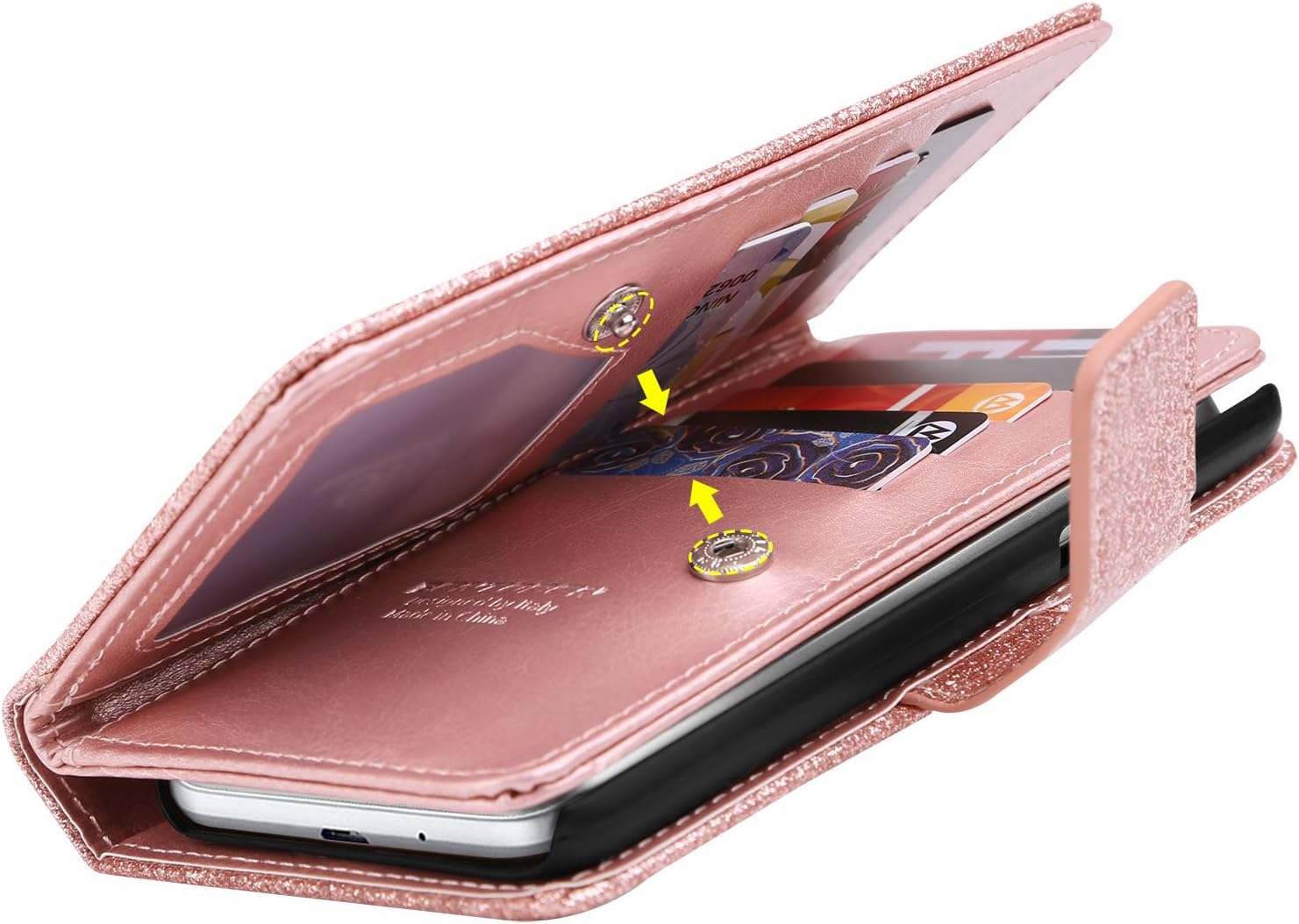 BENTOBEN Galaxy J3 Wallet Case,J3 Case,Galaxy J3 Case,Galaxy J3 2016 Case, Glitter Bling Bling Faux Leather Flip Credit Card Holder Wristlet Shockproof Protective Wallet Case for Girls,Rose Gold