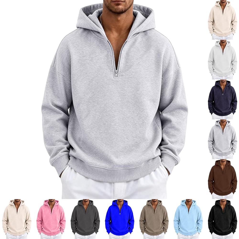 Quarter Zip Up Hoodie Men Big and Tall Sweatshirt