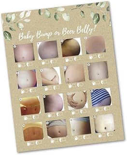 30 Beer Belly or Pregnant Baby Bump Game Cards- Baby Shower or Gender Reveal Party Supply Kit- Rustic Gender Neutral Card Design- A Fun Game for Men, Women or Kids. Made in The USA