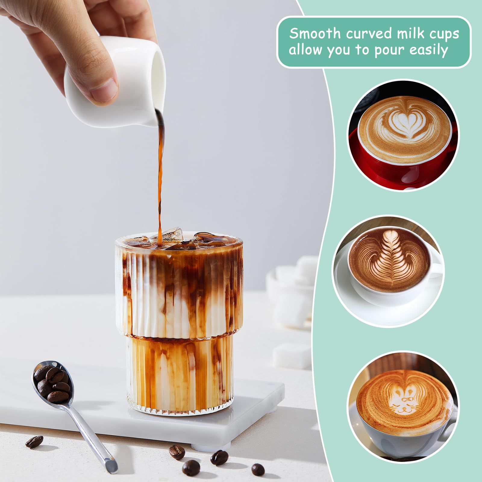 Milchkännchen Porzellan Weiß 6 Stück 50ml Milchkännlein Klein Milchkännchen Milchschaumkännchen Mini Milchkännlein Kleine Milchkanne für Cappuccino Latte Art