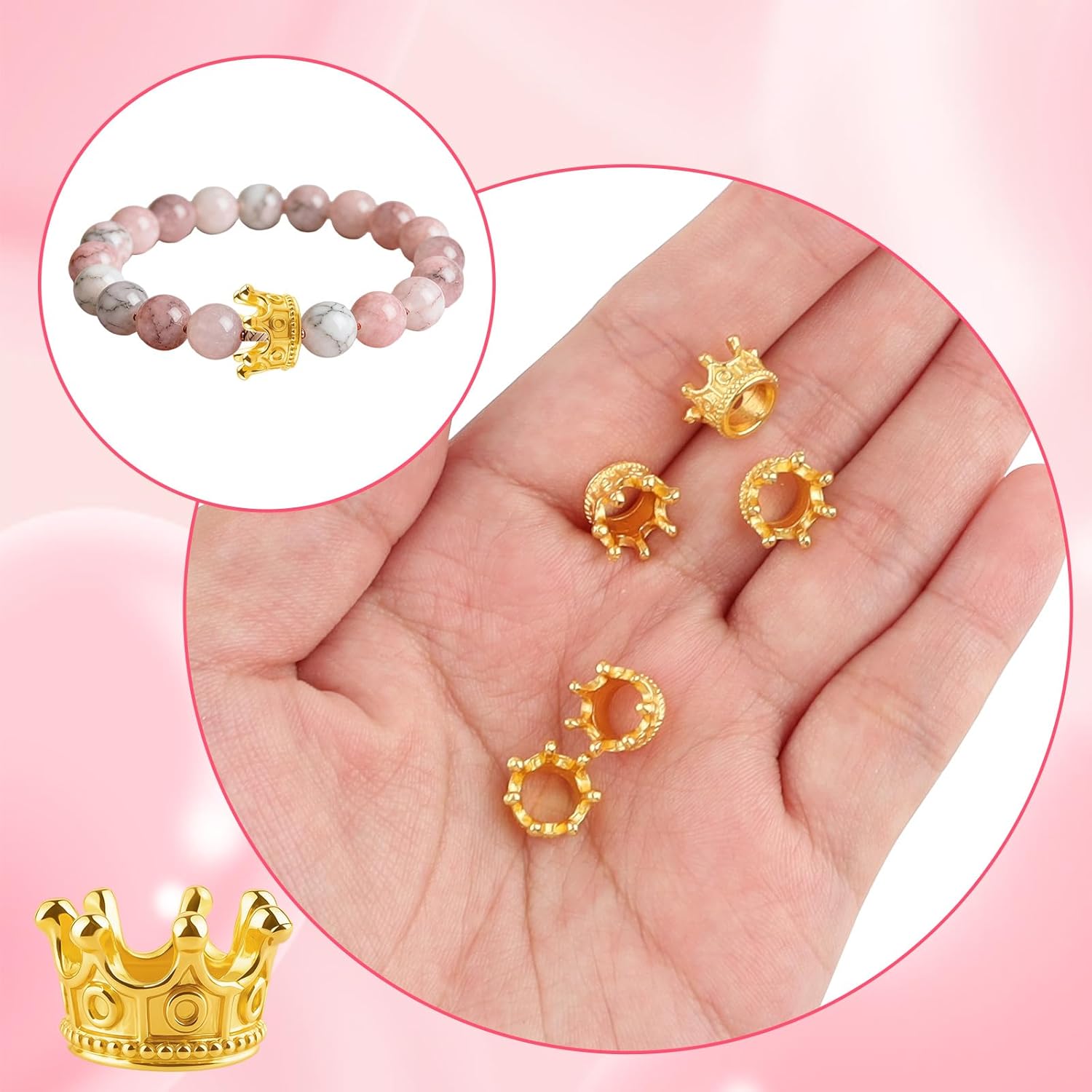 Mini Crowns Charms, 50PCS Mini Crowns for Crafts/Gold Bead Solid Metal King Queen Crownings, 3D Alloy Crown Pendant for Bracelets, Alloy King Crown for Bracelet, Necklace DIY, Golden Jewelry Making - Image 3
