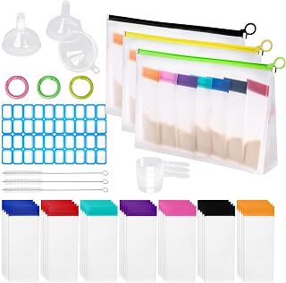 Supplement Travel Container, Travel Containers for Powder Supplements Include 28 Reusable Powder Packets, 3 Large Zip Bags, BPA-Free Protein Powder Container to go for Workout, Fitness