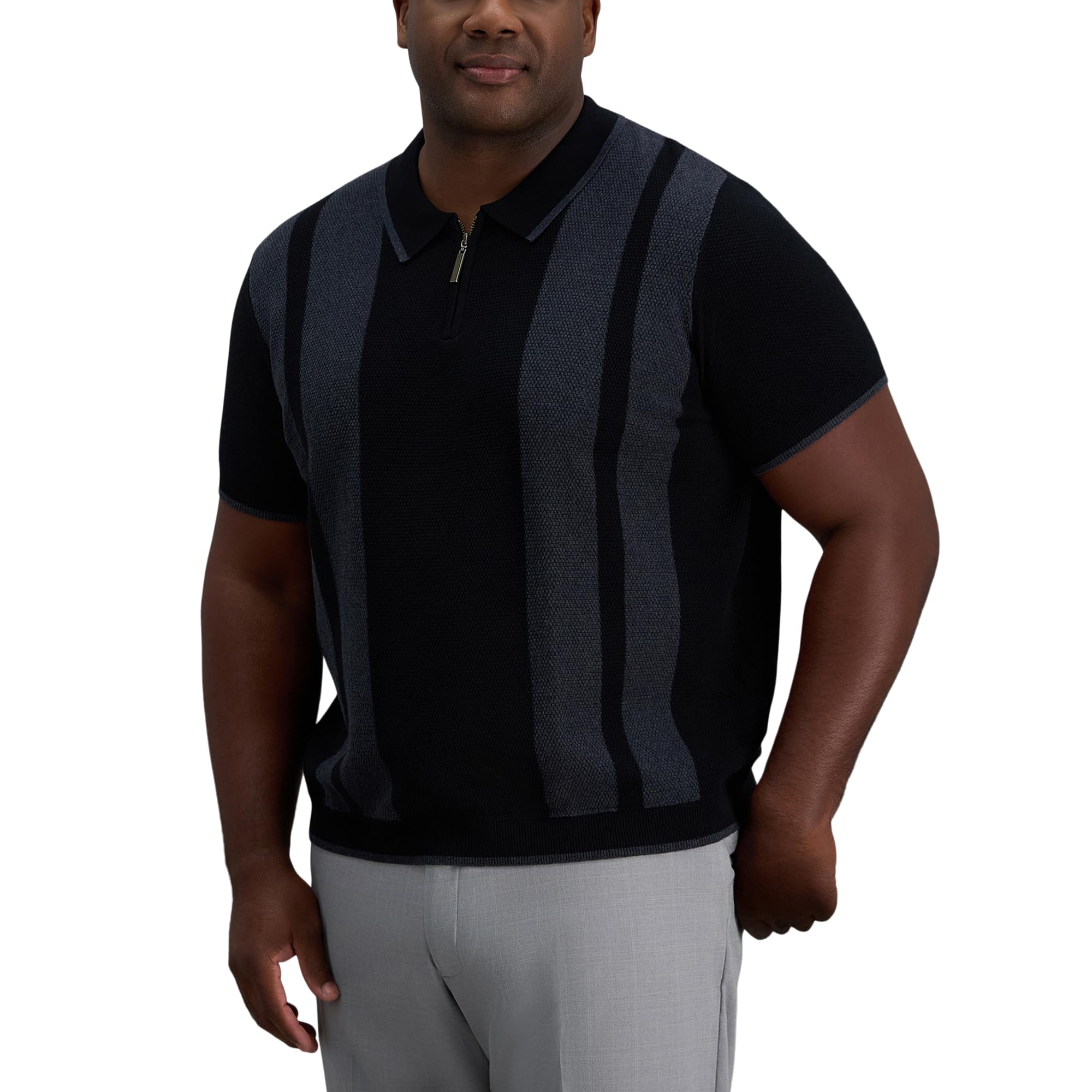 Haggar Mens Short Sleeve Popcorn Knit Sweater PoloPullover Sweater