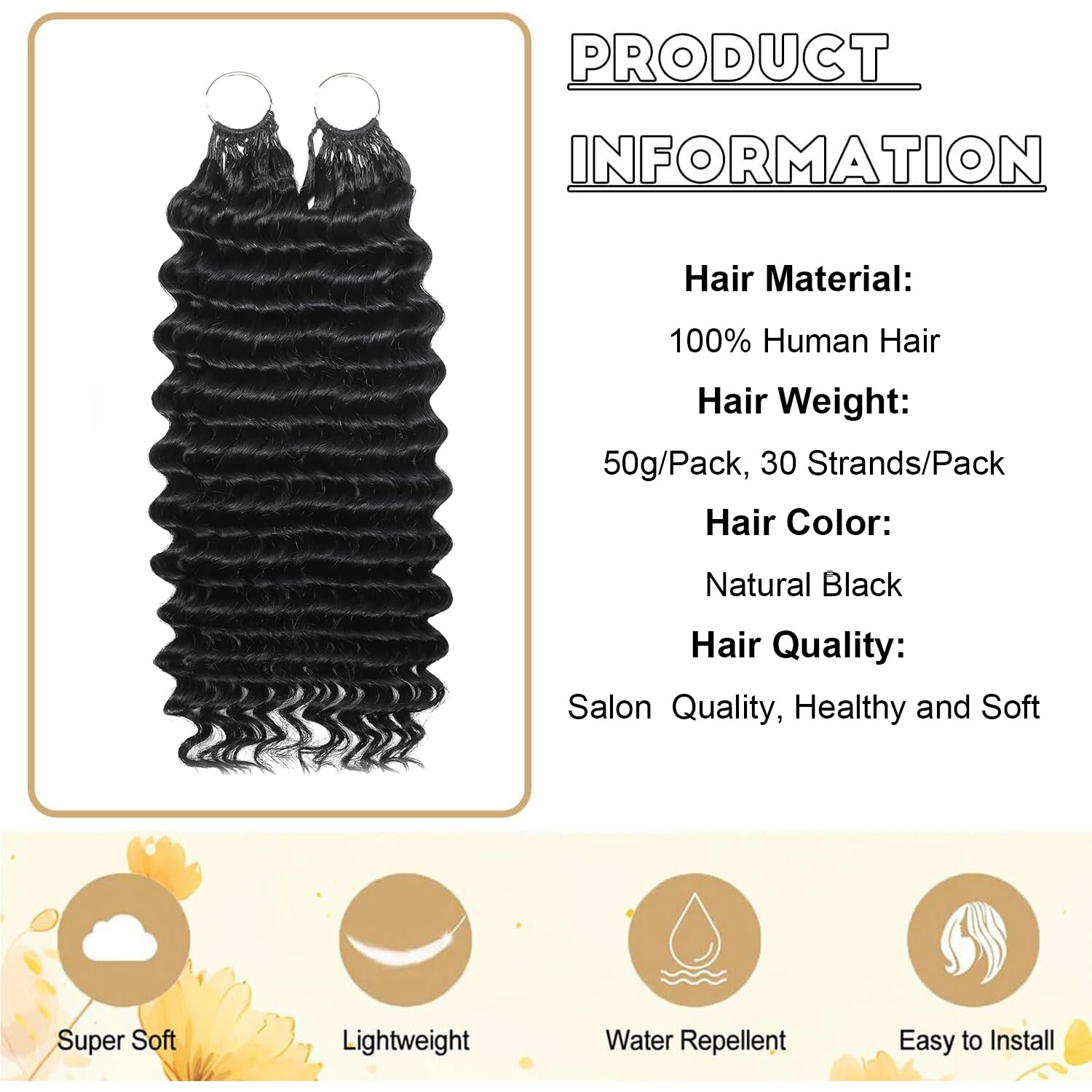 Deep Wave Knotless Pre-Separated Crochet Hair Extensions Human Hair Crochet Hair Natural Black Feather Crochet Extensions De Cheveux Cheveu Humain 16 Pouces 100g