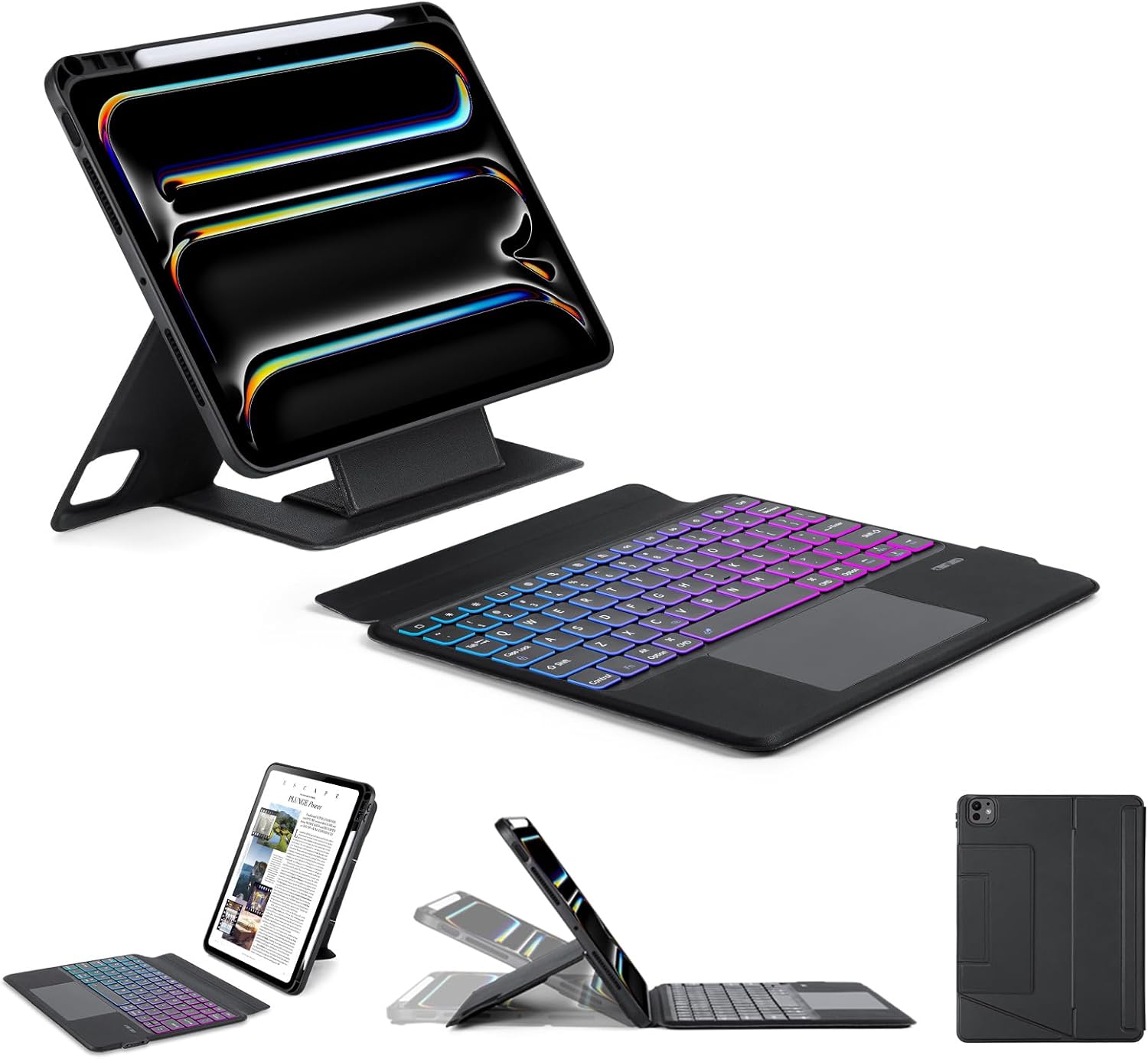 Smasung Galaxy Tab S9 Plus Case Keyboard, Magic Keyboard with Multi-Color Backlight for Smasung Galaxy Tab S9 Plus Keyboard Case with Multi-Touch Trackpad, Easy-Set Floating Cantilever Stand, Black