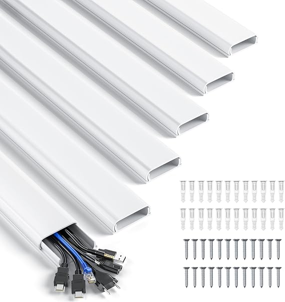 MUDEELA Cable Trunking, 2.4M XX-Large TV Cable Hider, Pre-drilled Wire Hiders for Wall, Paintable White Cable Cover, 6X15.75in(L) x2.36in(W) x0.75in(H)