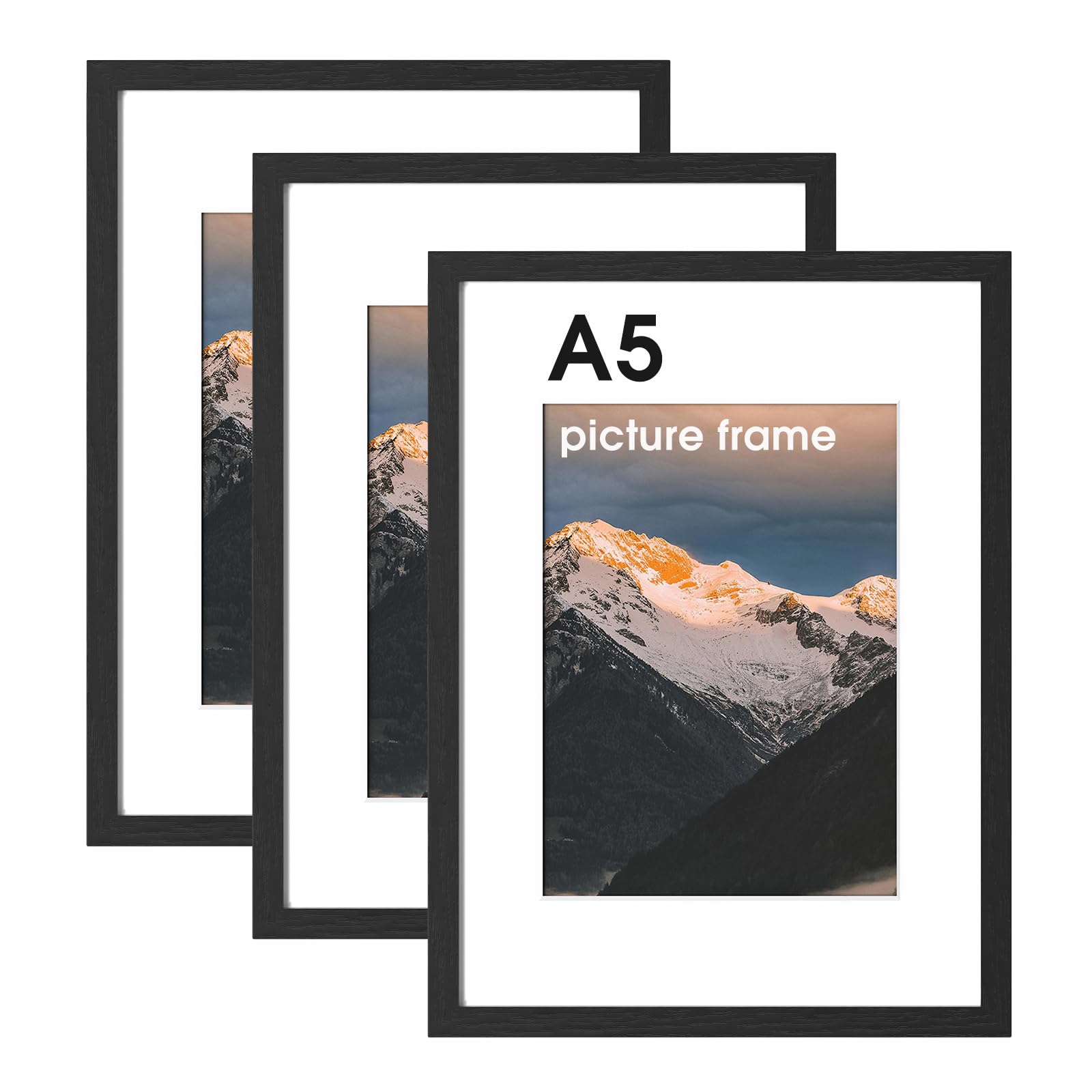 3 Pack A5 Picture Frame, A5 Frames 14.8 x 21.0cmοΌ 3 Pack Black Wood And Plexiglass Photo Frame Mount, Picture Frames For Wall Display Or Tabletop Display