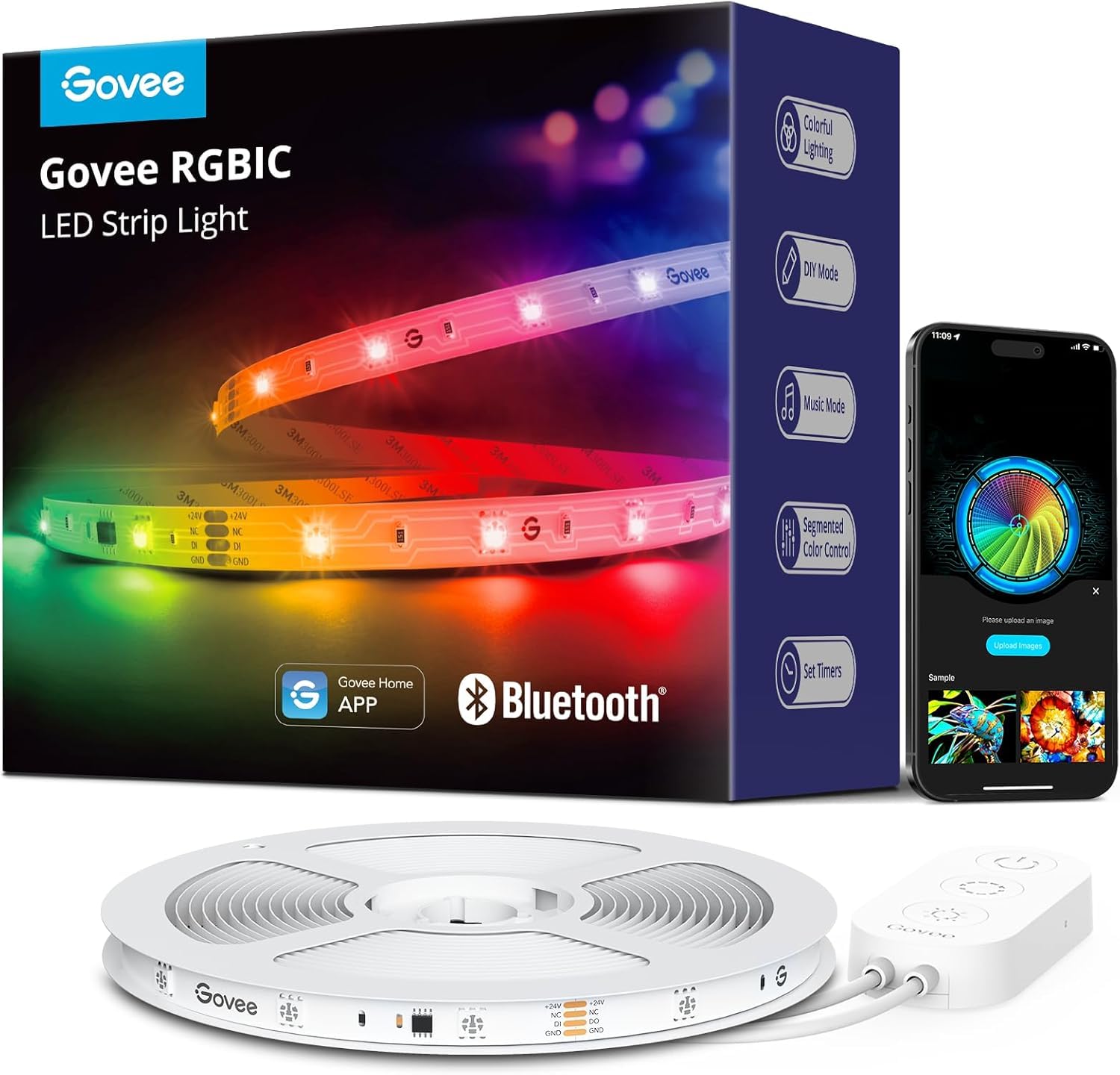 Govee Tira LED 5M, Luces LED RGBIC con Control por Segmentos, Sync de Música, 64 Modos de Escena, Control Mediante App y Millones de Colores para Dormitorio, Salón, Fiesta