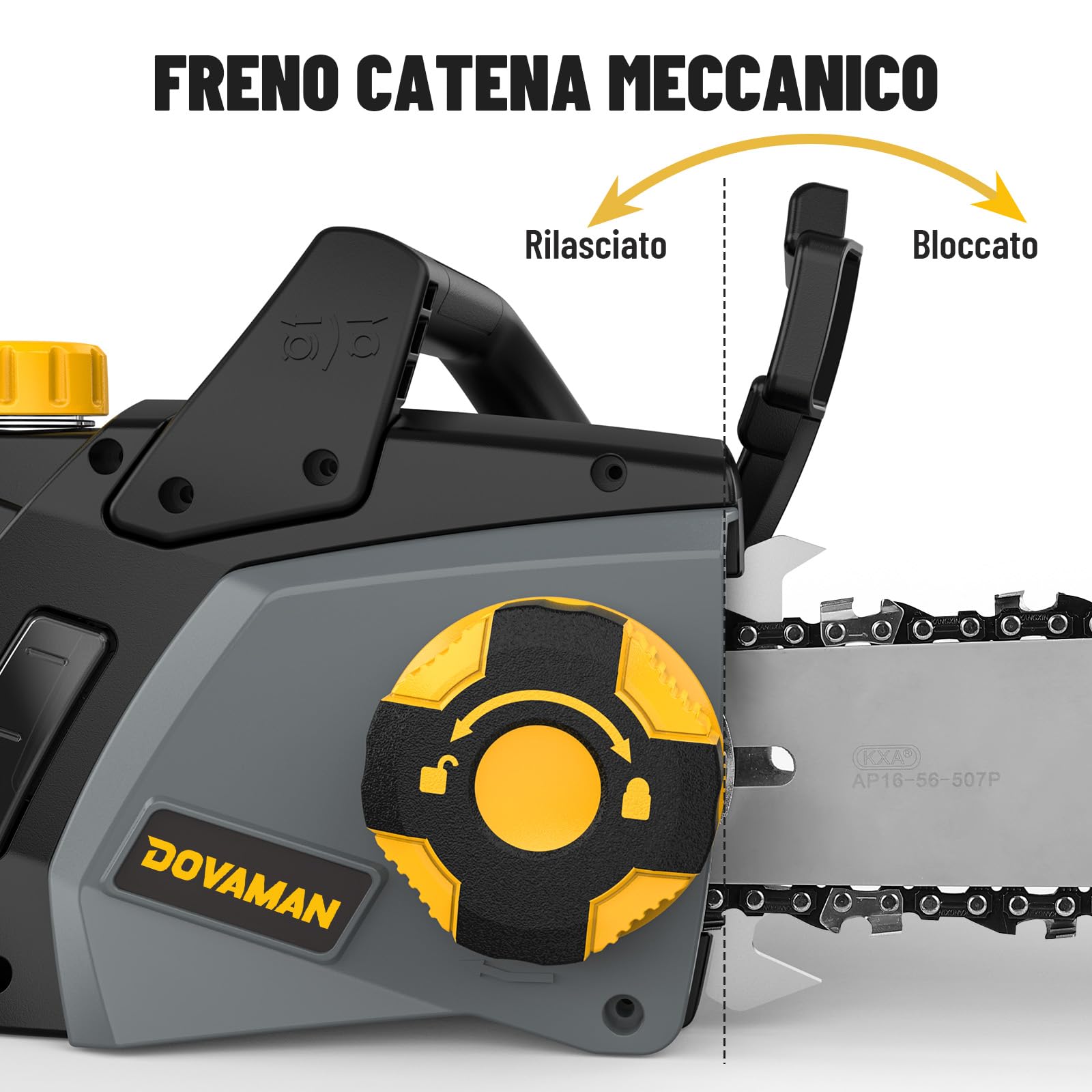 DOVAMAN 2400W Motosega Elettrica, Tensionamento Senza Attrezzi in un Passo, 40cm Barra e Catena Oregon, 15m/s Velocità della Catena, Olio Automatico, Freno Meccanico, 2 Catene - DCS01A