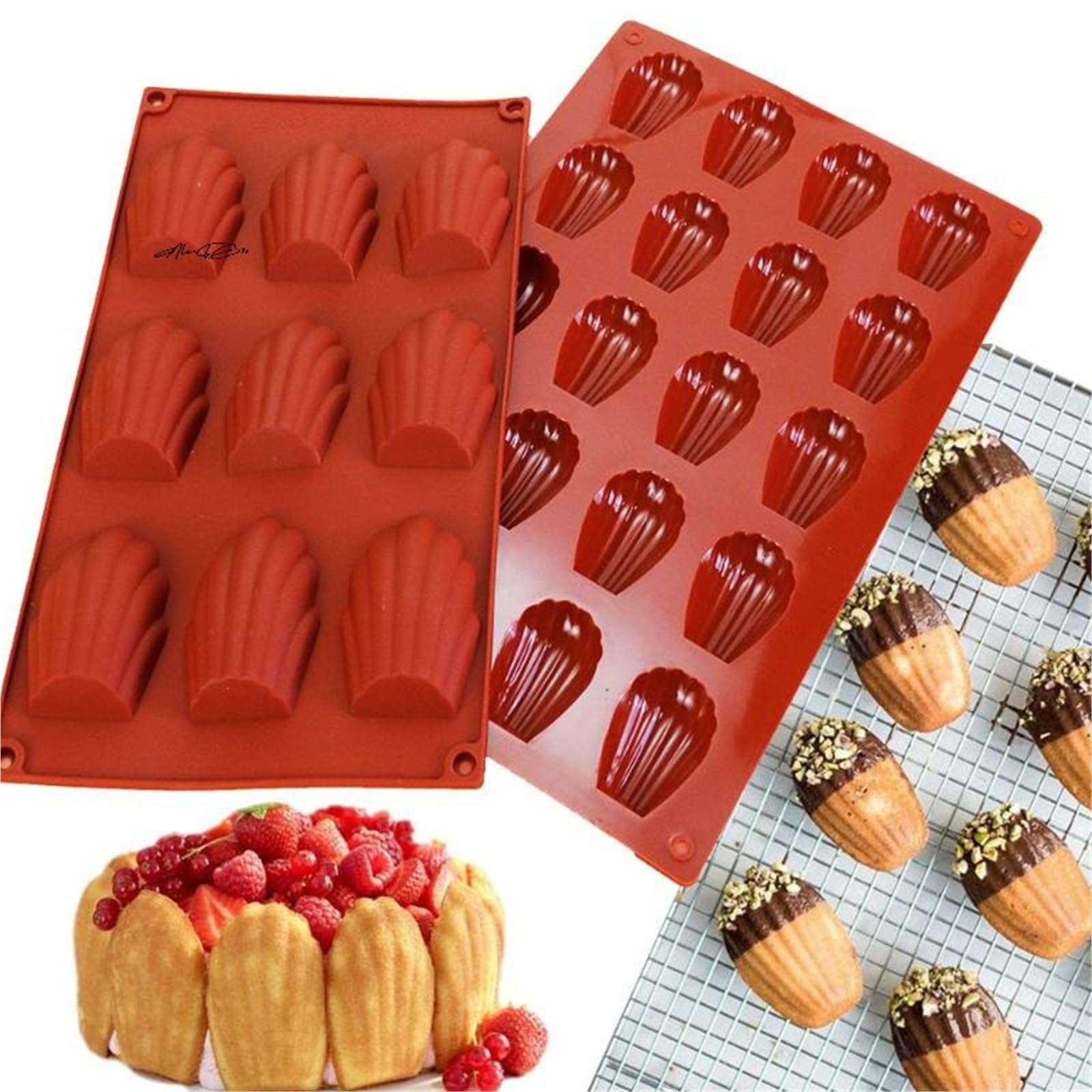 18 Mulden Mini Madeleine Silikon Kuchen Lebensmittelqualität Cookie Form DIY Shell Backform Küche Backformen Zubehör(A)