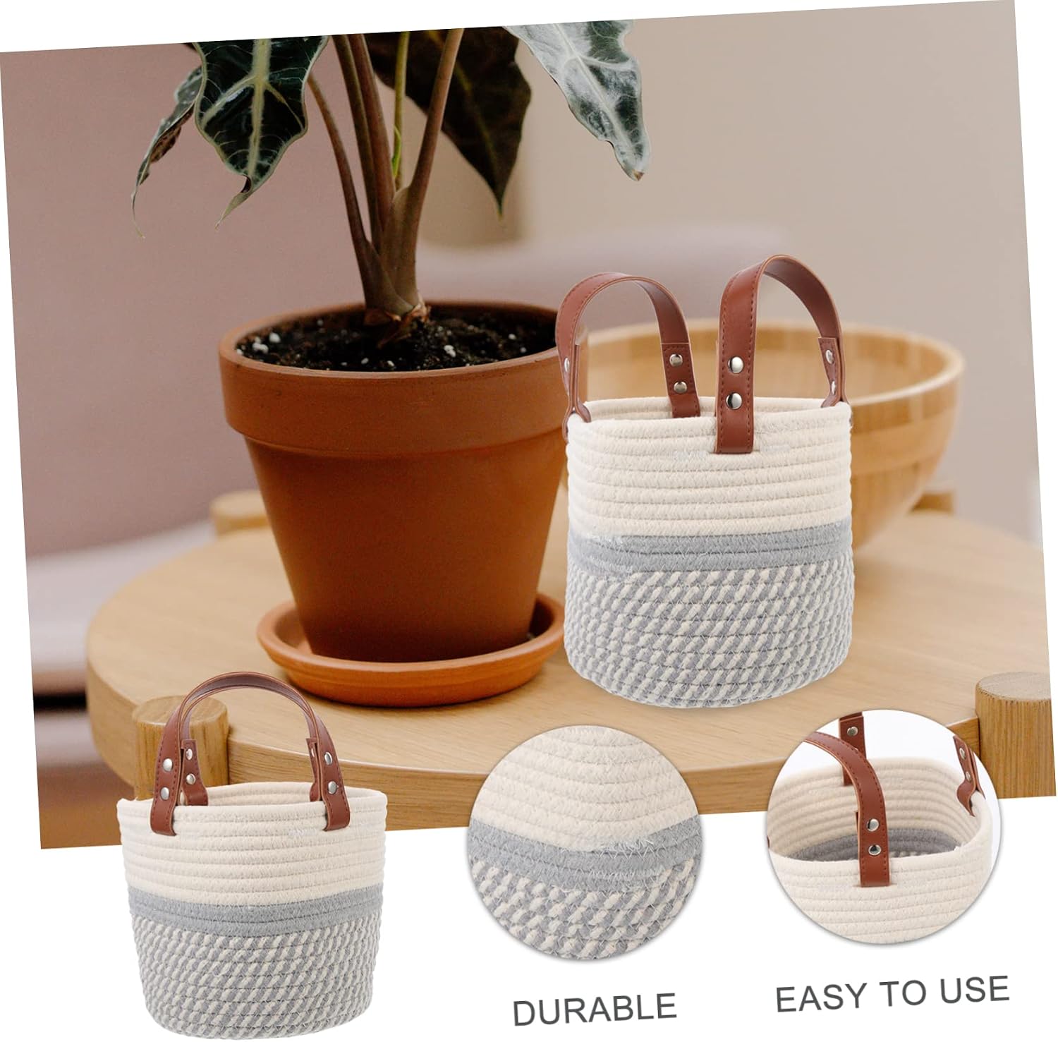MAGICLULU Bohemian Style Woven Storage Basket Capacity Desktop Organizer Cotton Rope Handle