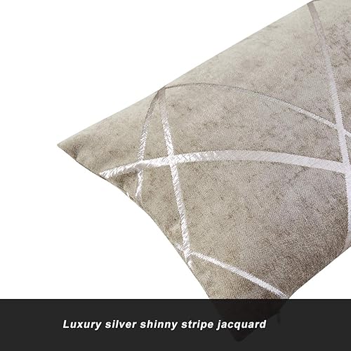 Miniatura 4 de GIGIZAZA - 2 paquetes de fundas de cojín de chenilla con rayas plateadas de jacquard para decoración de sofá