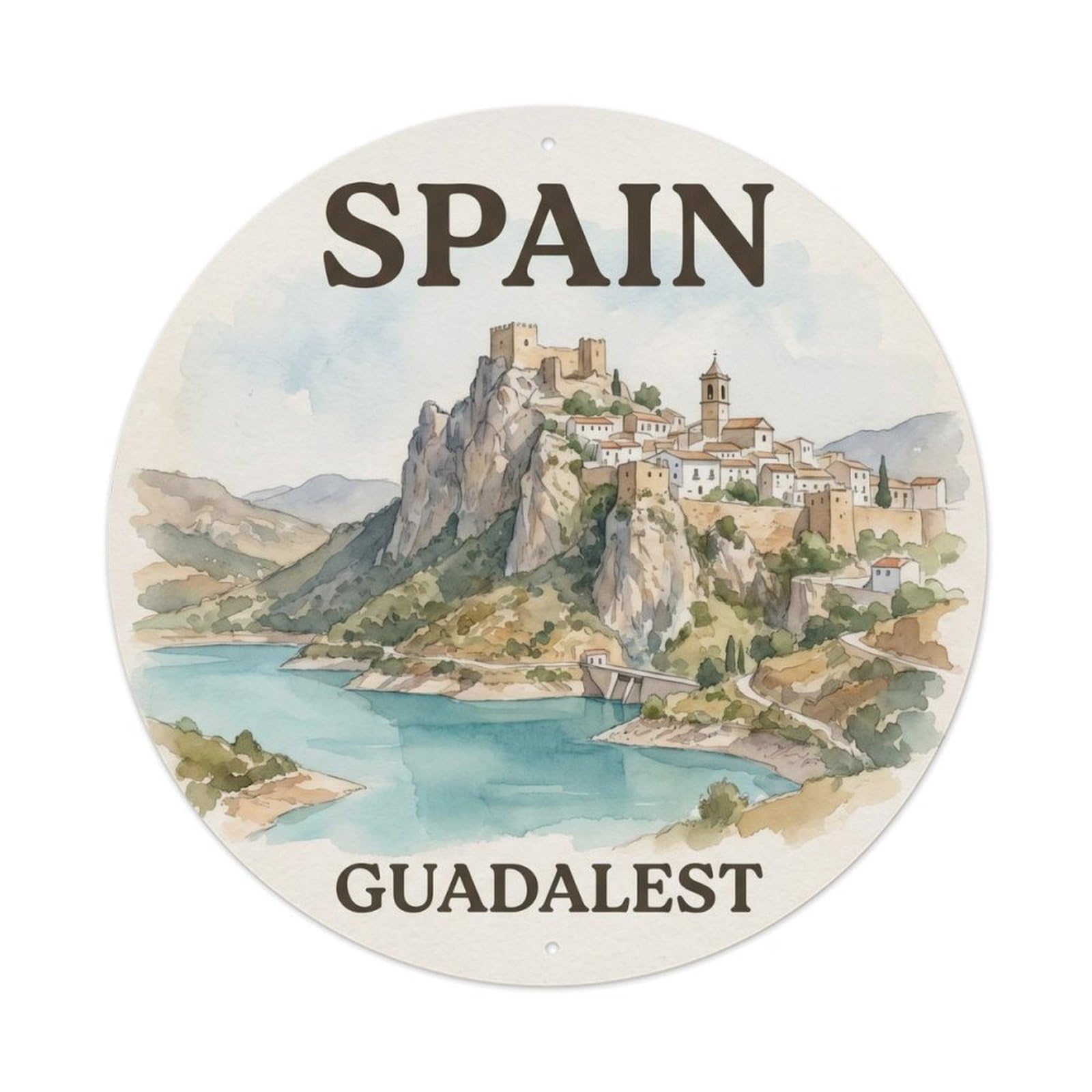 Alicante Guadalest Spain Landmark Travel Watercolor Metal Tin Sign