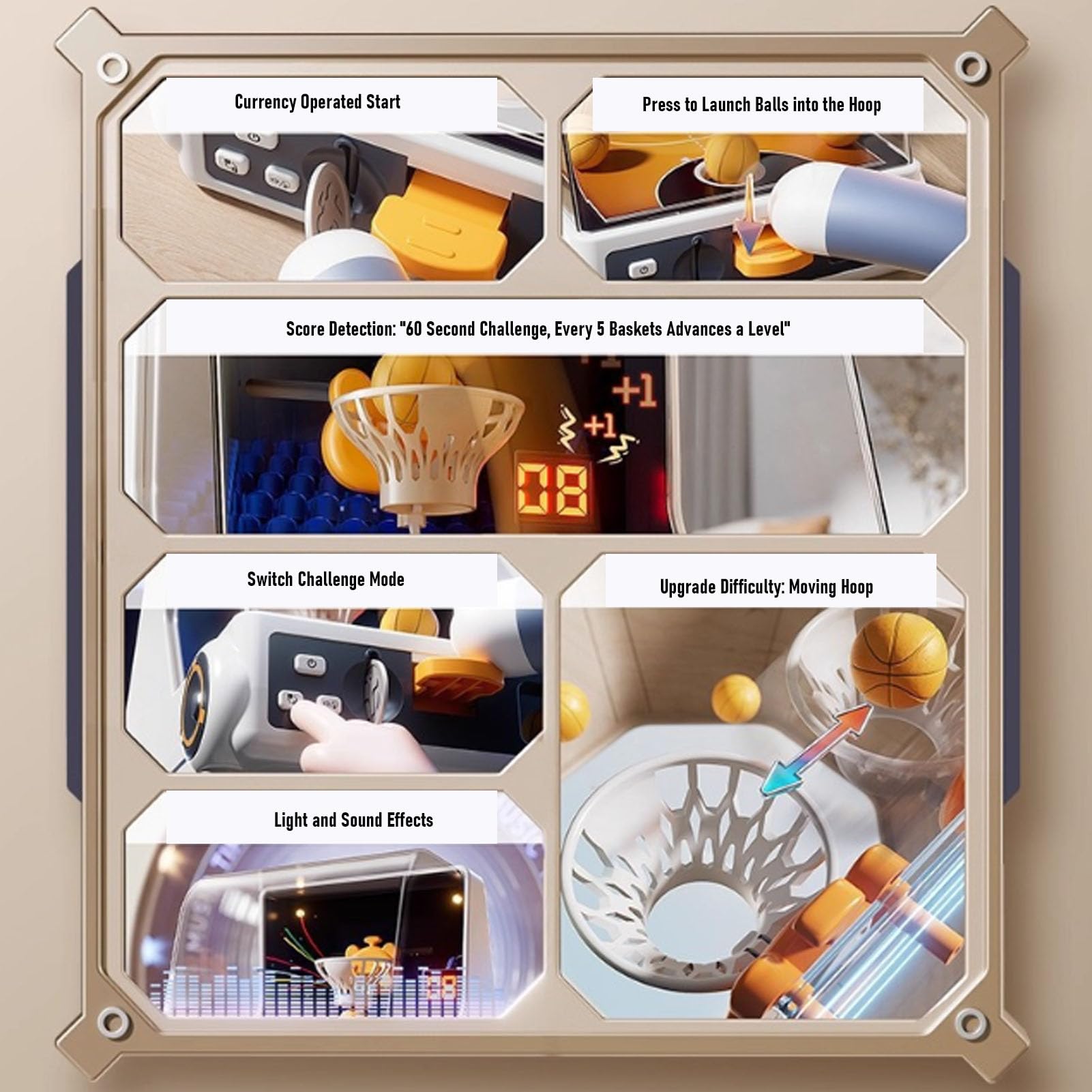 Diyeeni Juego de Baloncesto de Mesa con Aro Movible, Marcador Automatico, | Juguete de lanzamiento de baloncesto de escritorio, aro móvil, para niños de 3 a 6 años, funciona con pilas, 10 bolas