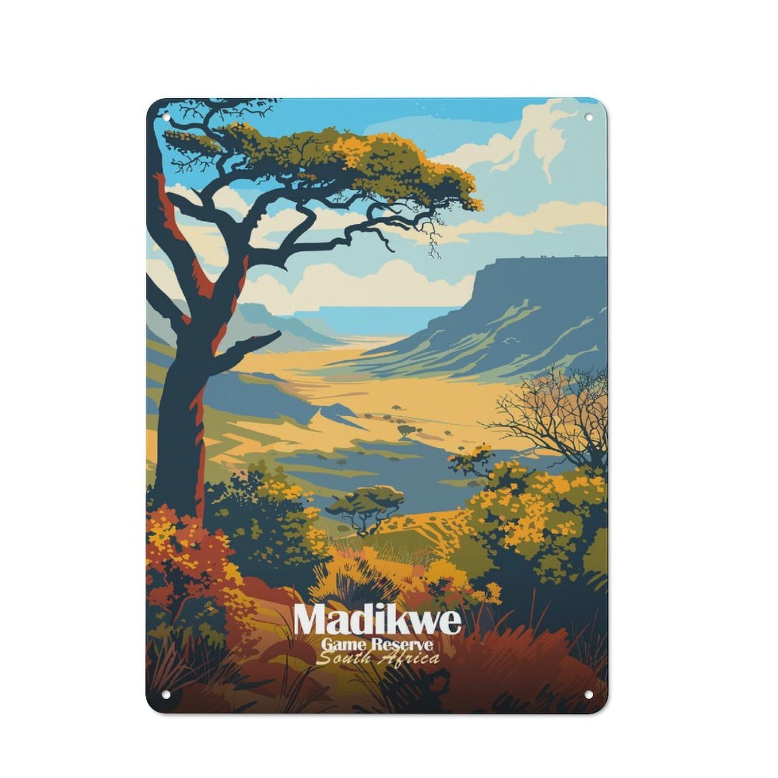 Junmoney Madikwe Game Reserve South Africa Landscape Warehouse Style Metal Wall Decor 40X30cm, Industrial Metal Sign For Workspace, Cafe, Hallway Or Garage