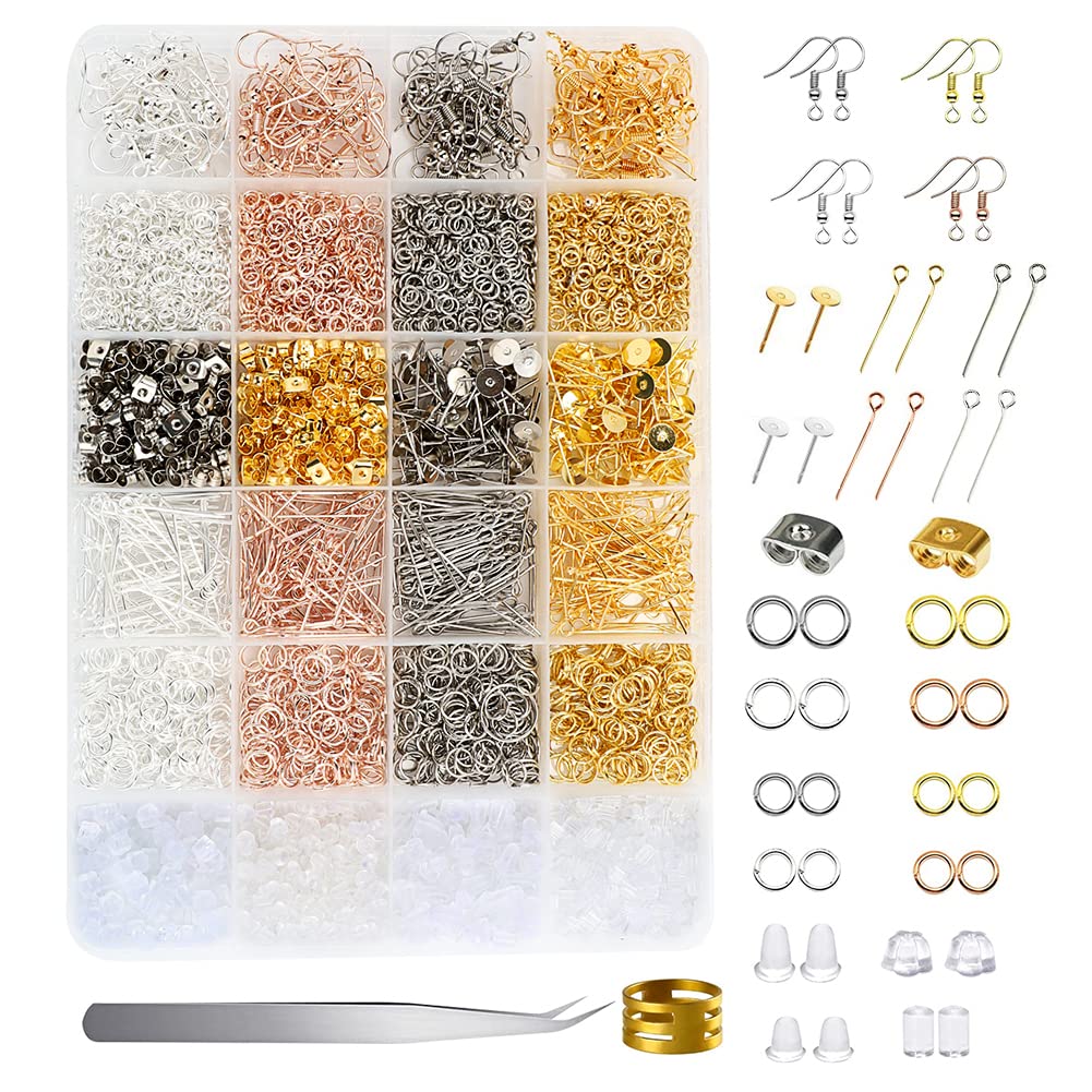 TGNEL Kit 24 Ganci Per Orecchini In Titanio Puro 20G + 50 Fermagli In Silicone - Ipoallergenici Fai Da Te