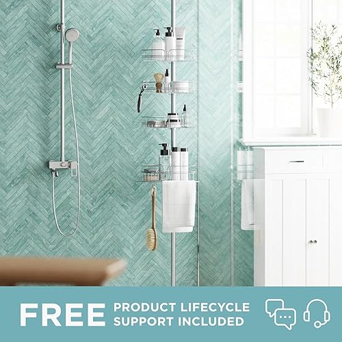 Miniatura 2 de Zenna Home Organizador de ducha esquinero resistente al óxido para baño, 4 estantes ajustables con toallero y ganchos, con poste de tensión, para