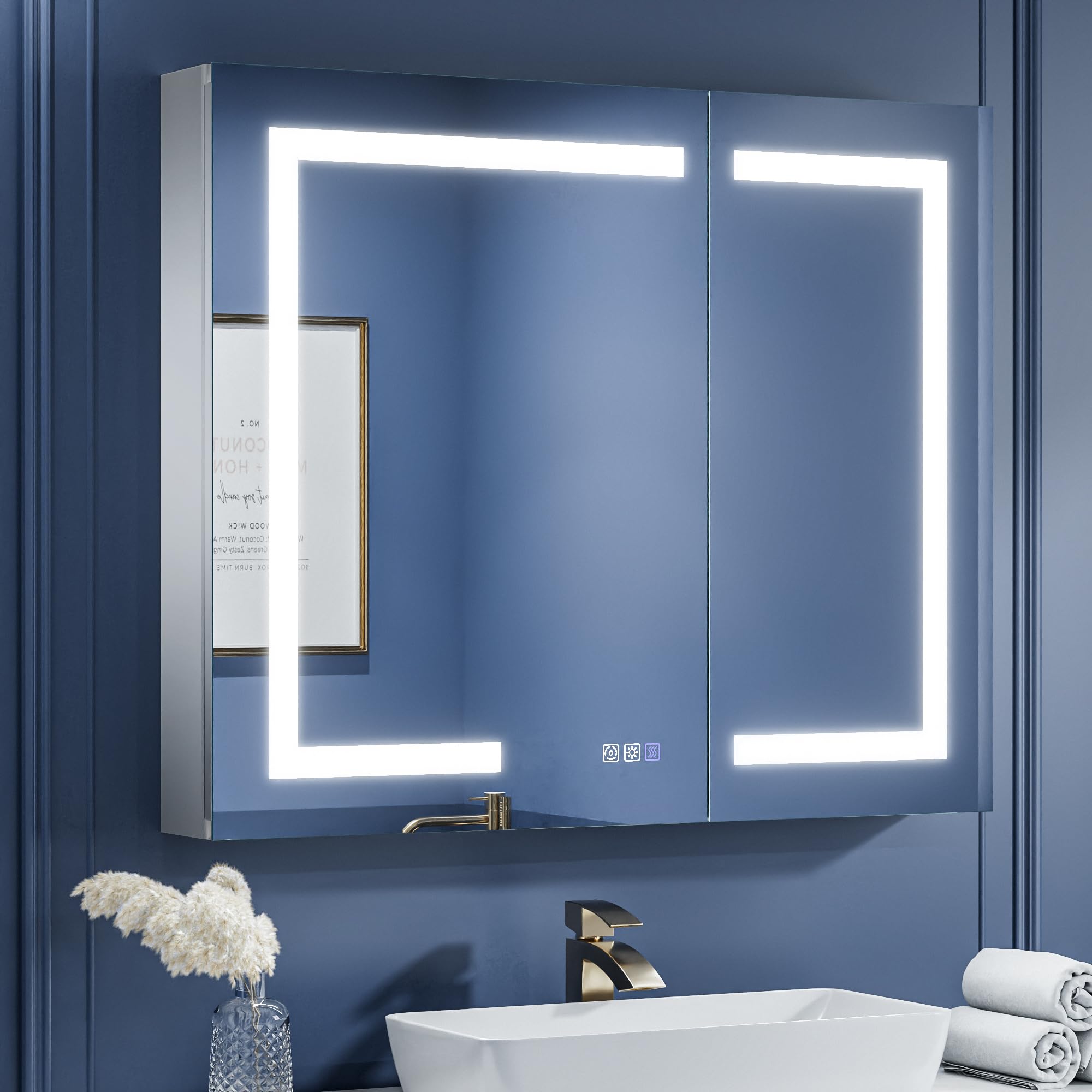 ExBrite LED Lighted Bathroom Medicine Cabinet with Mirror, 36 x 30 Inch,Recessed or Surface Mount,Anti-Fog, Stepless Dimming,Color Temperature Change,