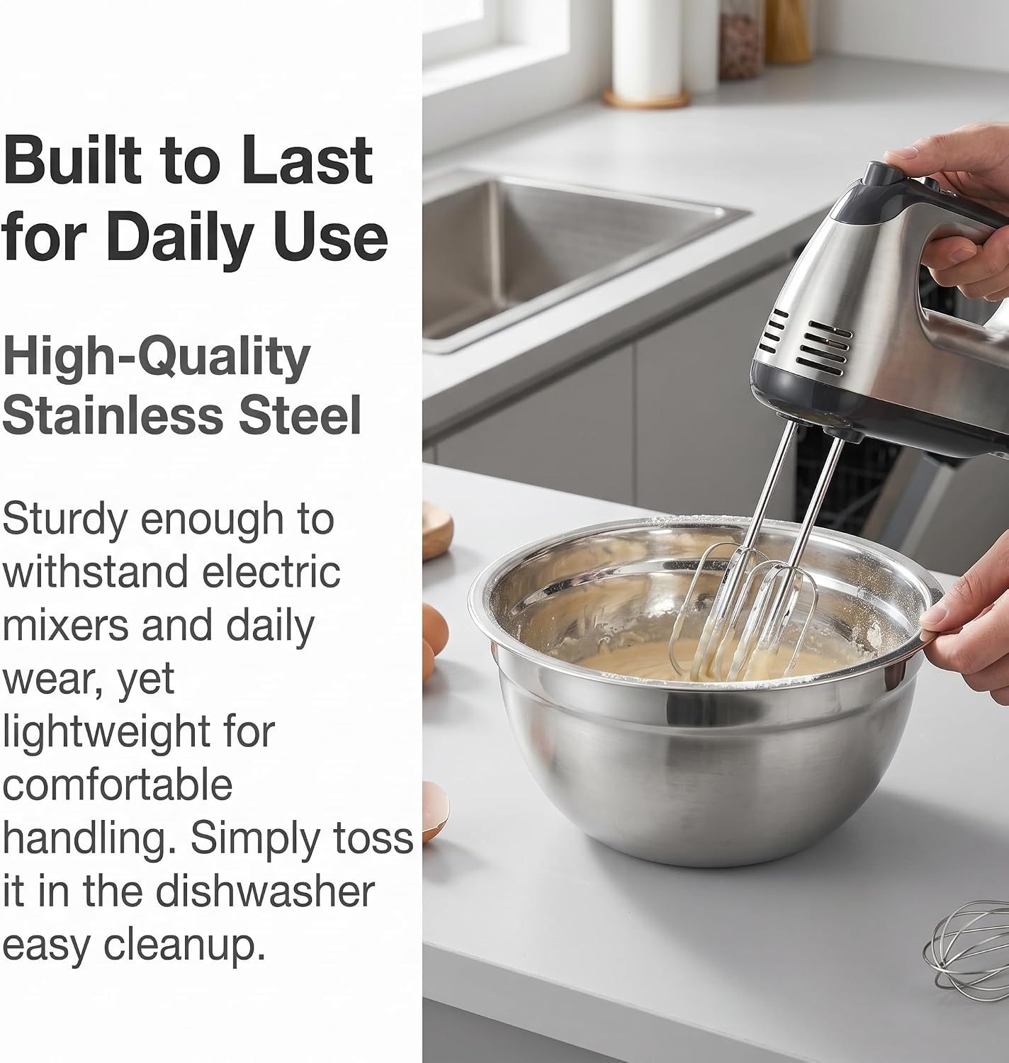 Stainless Steel Mixing Bowl, 1.5 Quart, Rounded Lip for Easy Pour, Deep Side Walls, Dishwasher Safe, for Baking and Cooking Prep