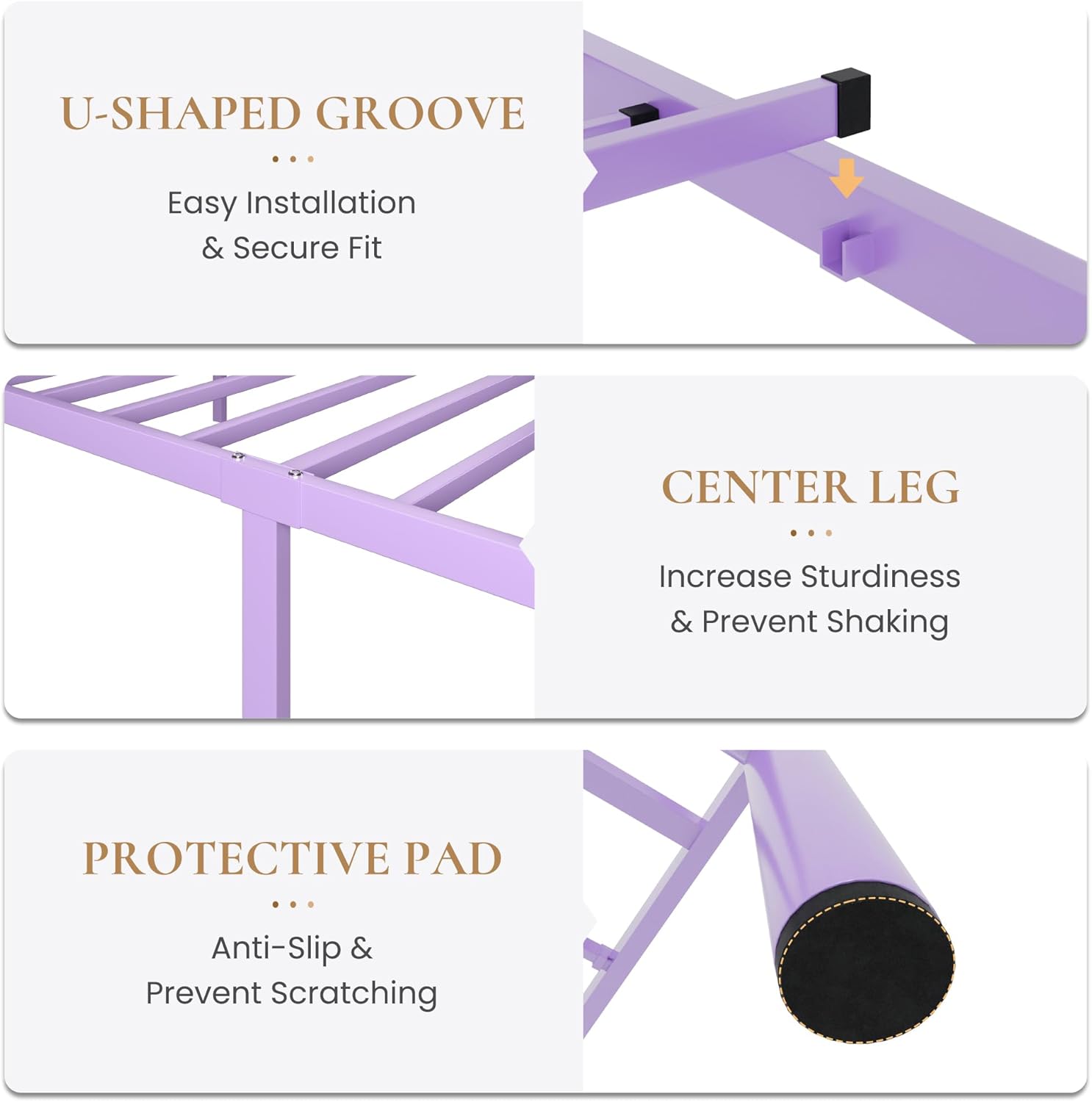 SHA CERLIN 14 Inch Twin Size Metal Platform Bed Frame with Heart Shaped Headboard/Footboard, Under Bed Storage, Noise Free Mattress Foundation, No Box Spring Needed, Easy Assembly, Lavender Purple