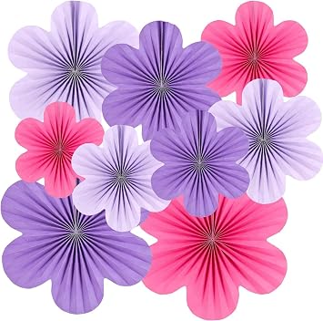 Paper Fan, Flower Paper, 9-Piece Set, Fan Flower, Paper Fan, Flower Party Decoration, Birthday Decoration Purple