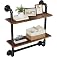 Merapi 24" Industrial Floating Shelves with Tower Bar, Pipe Shelves for Wall, 2 Tier Rustic Wood Wall Shelves for Home Décor,