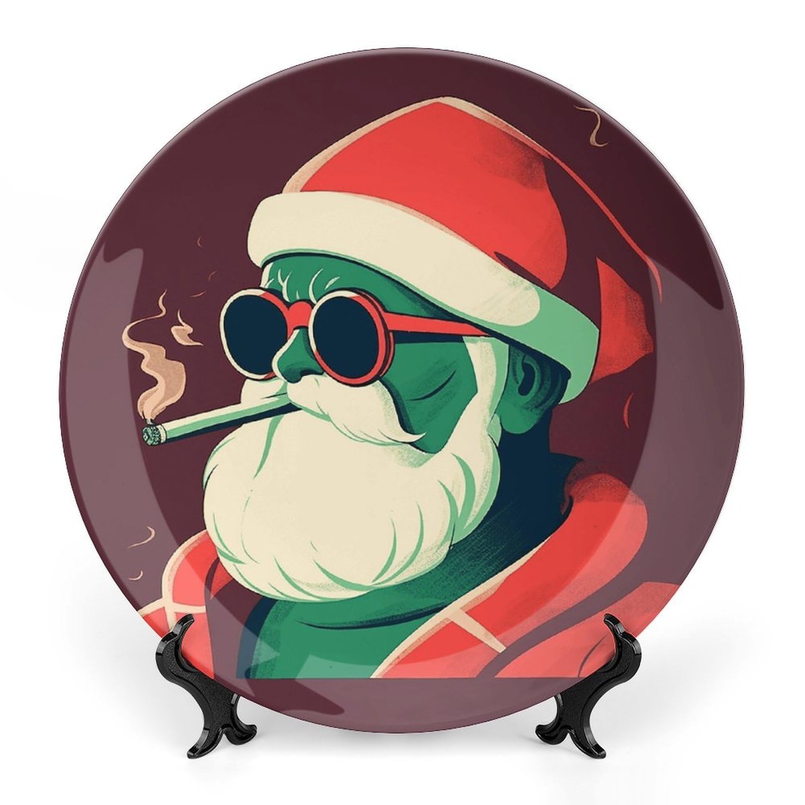 Plato decorativo de cerámica de Papá Noel fumador, el regalo personalizado ideal
