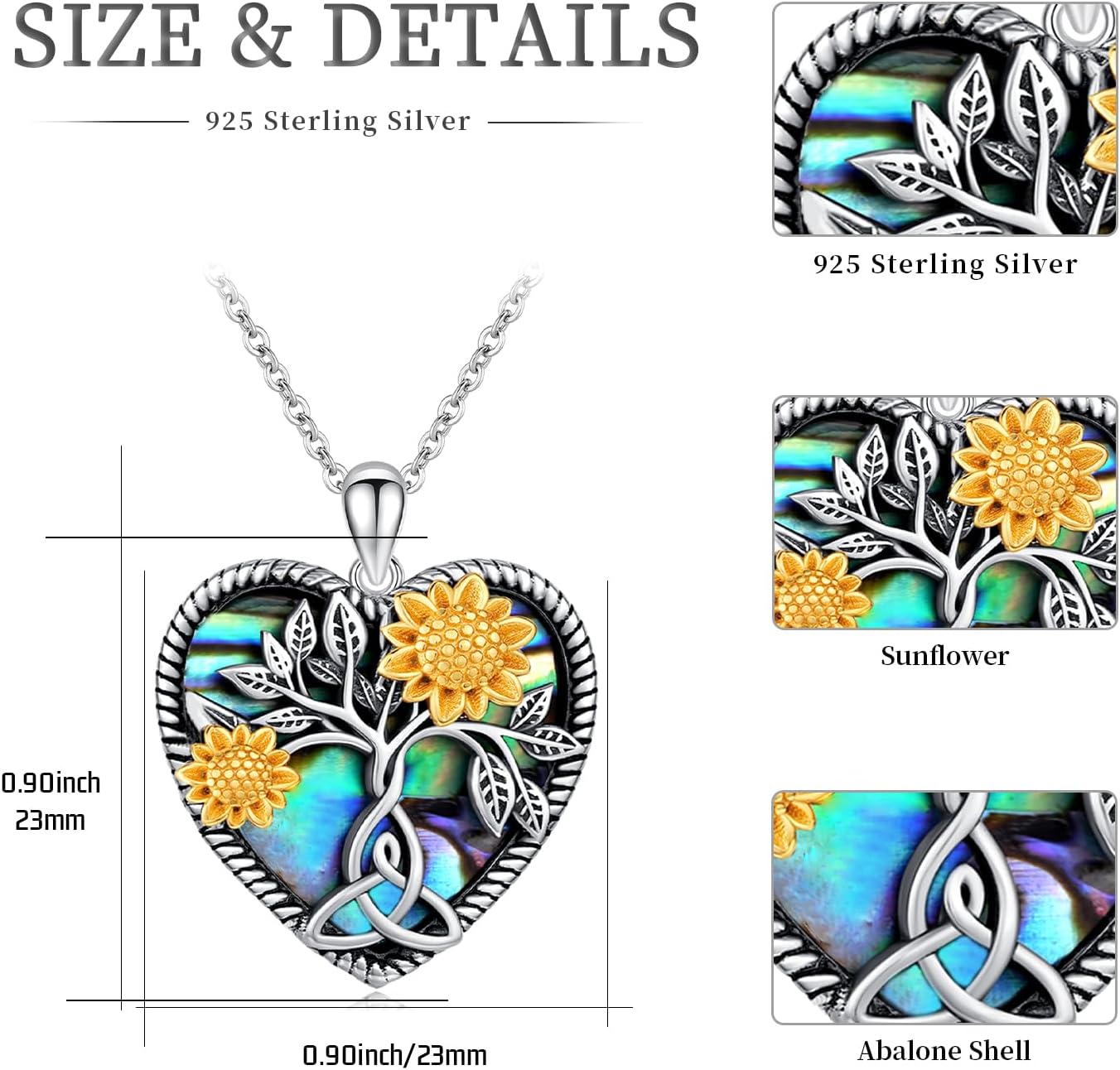 CHENGHONG Sunflower Necklace 925 Sterling Silver Tree of Life Necklace Daisy/Rose/Sunflower Pendant Necklace Sunflower Jewelry Gifts for Women Mom - Image 6