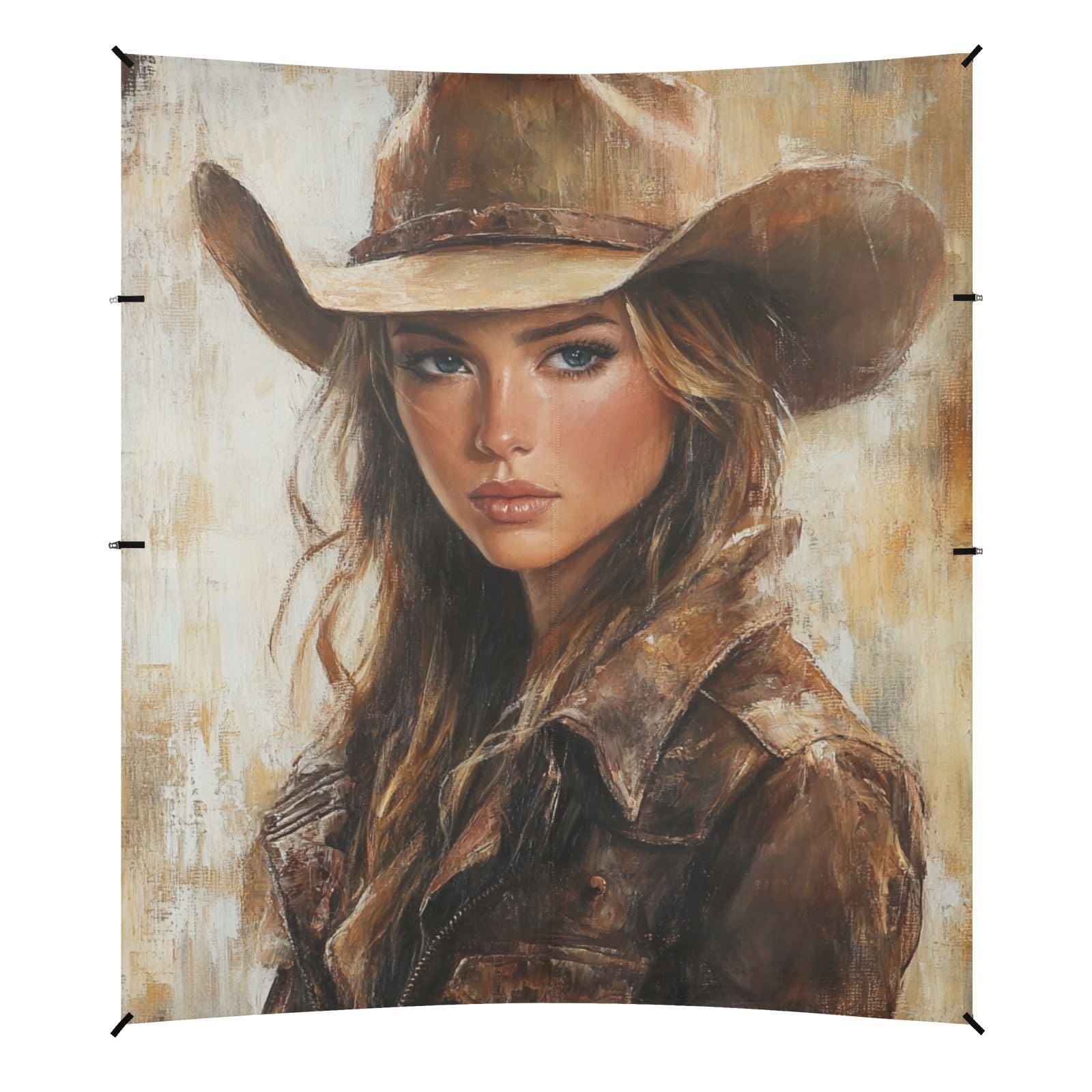 Western Cowgirl Beautiful Beach Cabana Tent UPF50 Waterproof Sun Shade with Sandbags & Sand Shovel for Backyard and Camping