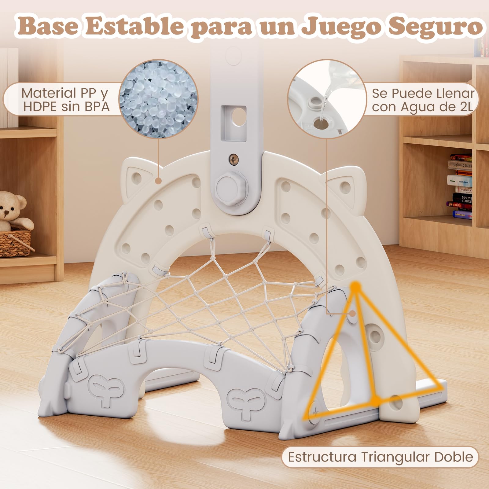 COSTWAY Canasta de Baloncesto para Niños 3 en 1, Centro Deportivo con Juegos de Baloncesto, Fútbol y Golf, Juego de Actividad Interior con Altura Ajustable y Aro Plegable para Niños de 3+ Años (Gris)