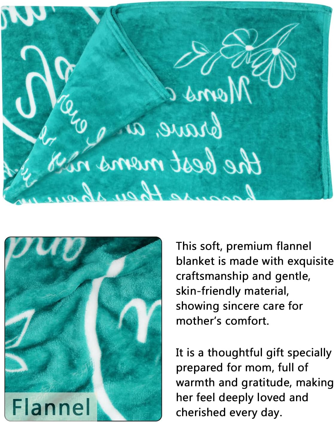 Gifts for Mom Birthday Blanket from Daughter Son Mothers Day for Mom Unique Meaningful Throw Blanket Soft Flannel Bed Couch Sofa 60" x 50" Teal
