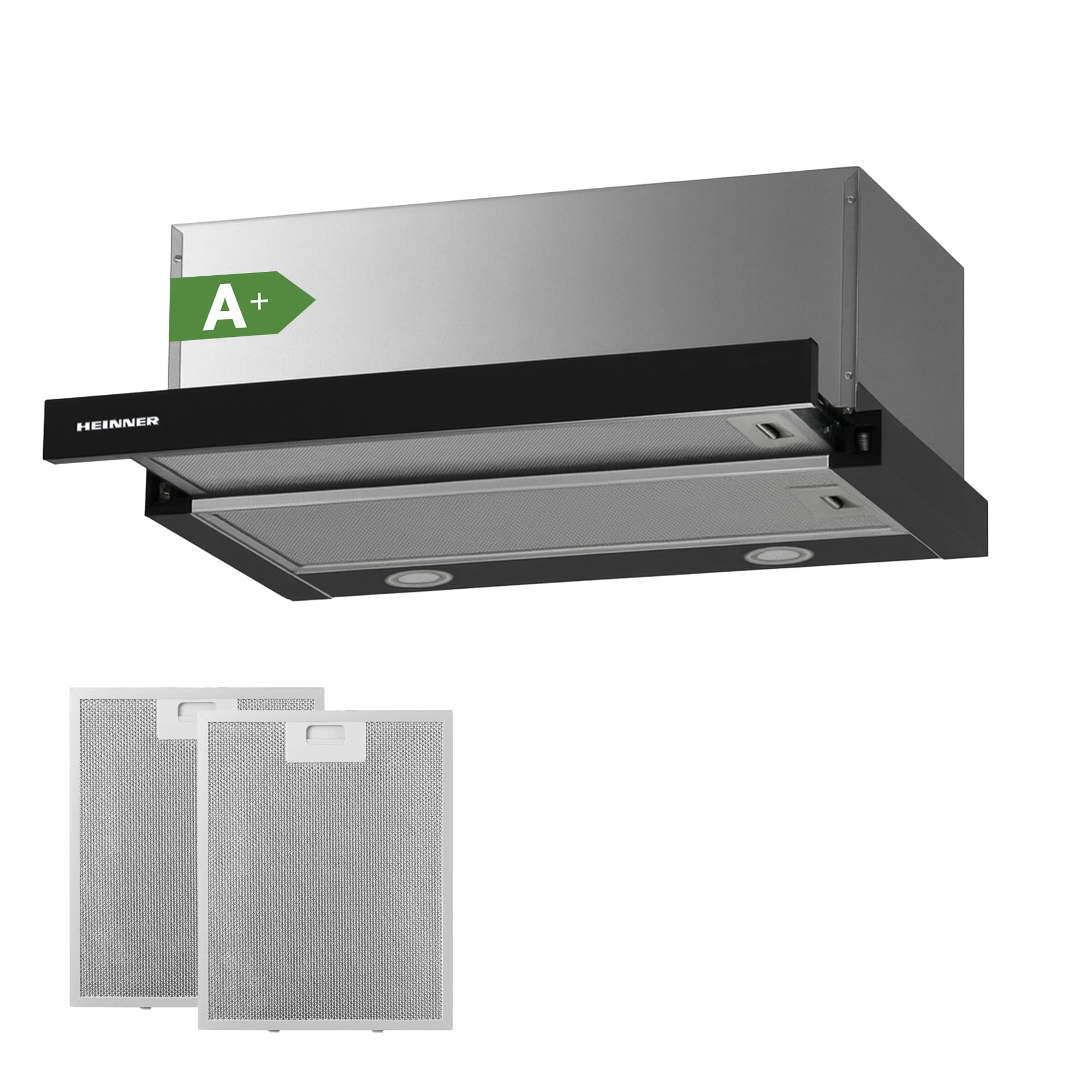 HTCH-F660GBK Einbauherd 60 cm Küchenabzugshaube 611,7 m³/h Absaugleistung LED-Beleuchtung Edelstahl-Finish