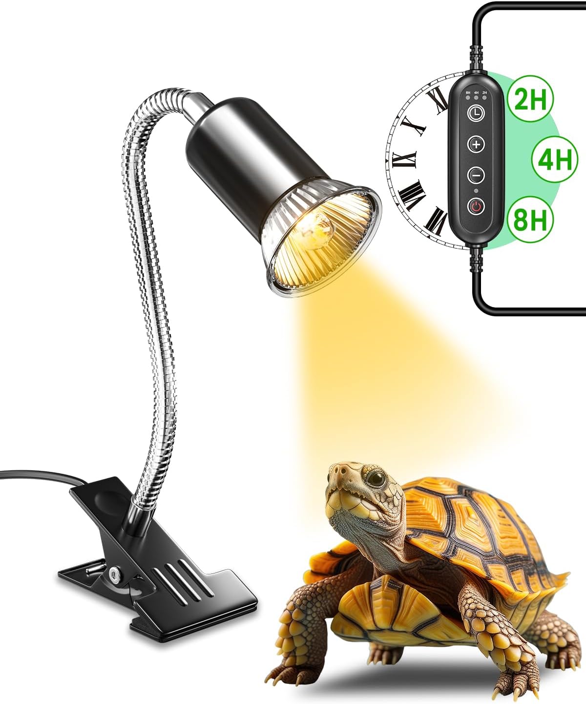 BonluxTortoise Heat Lamp,Terrarium Heat Lamp with time Cycle,E27 200w Dimmable Reptile Heat Spotlight,Clip on Heat Lamp for Reptiles, Strong Clips, Ideal for Aquarium Tanks and Basking(NO Bulb)