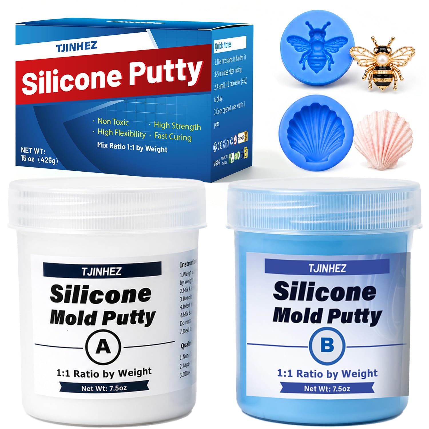Silicone Putty 426g, Strong & Flexible Silicone Mould Making Kit, Easy 1:1 Mixing Ratio Fast Curing Strong Reusable Moulding Putty for Casting, Resin, Soap, Candle & DIY Craft Making