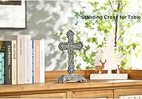 Vista 6 de Cruz de pie de hierro de 12 pulgadas de alto para mesa, cruz de mesa con soporte para decoración del hogar, regalos de cruz decorativa religiosa