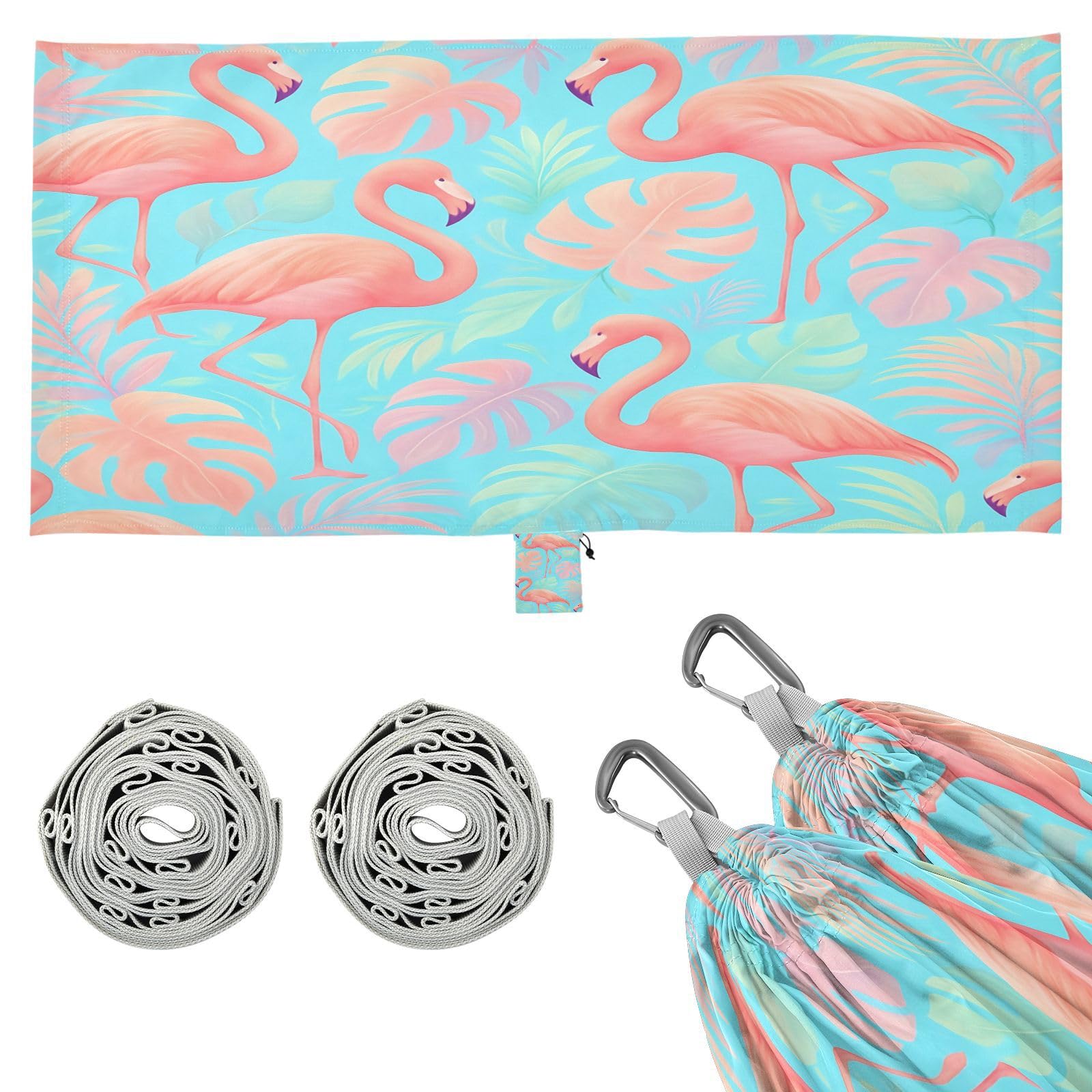 ATTX Pink Flamingos Camping Hammock - Lightweight & Portable Hammocks, Heavy Duty 330lbs Capacity for Indoor, Hiking, Backpacking, Travel, Backyard, Beach#233