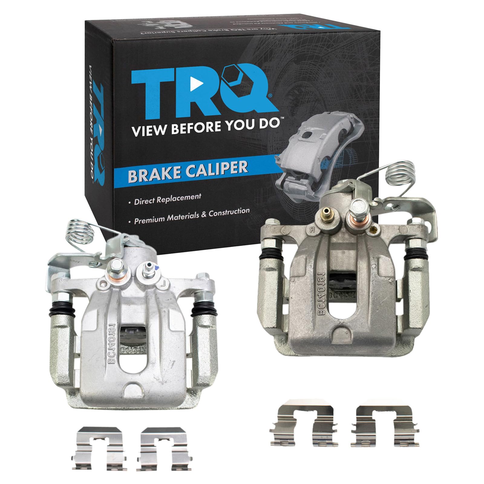 TRQ Rear Driver and Passenger Side Brake Caliper Set Caliper Brackets