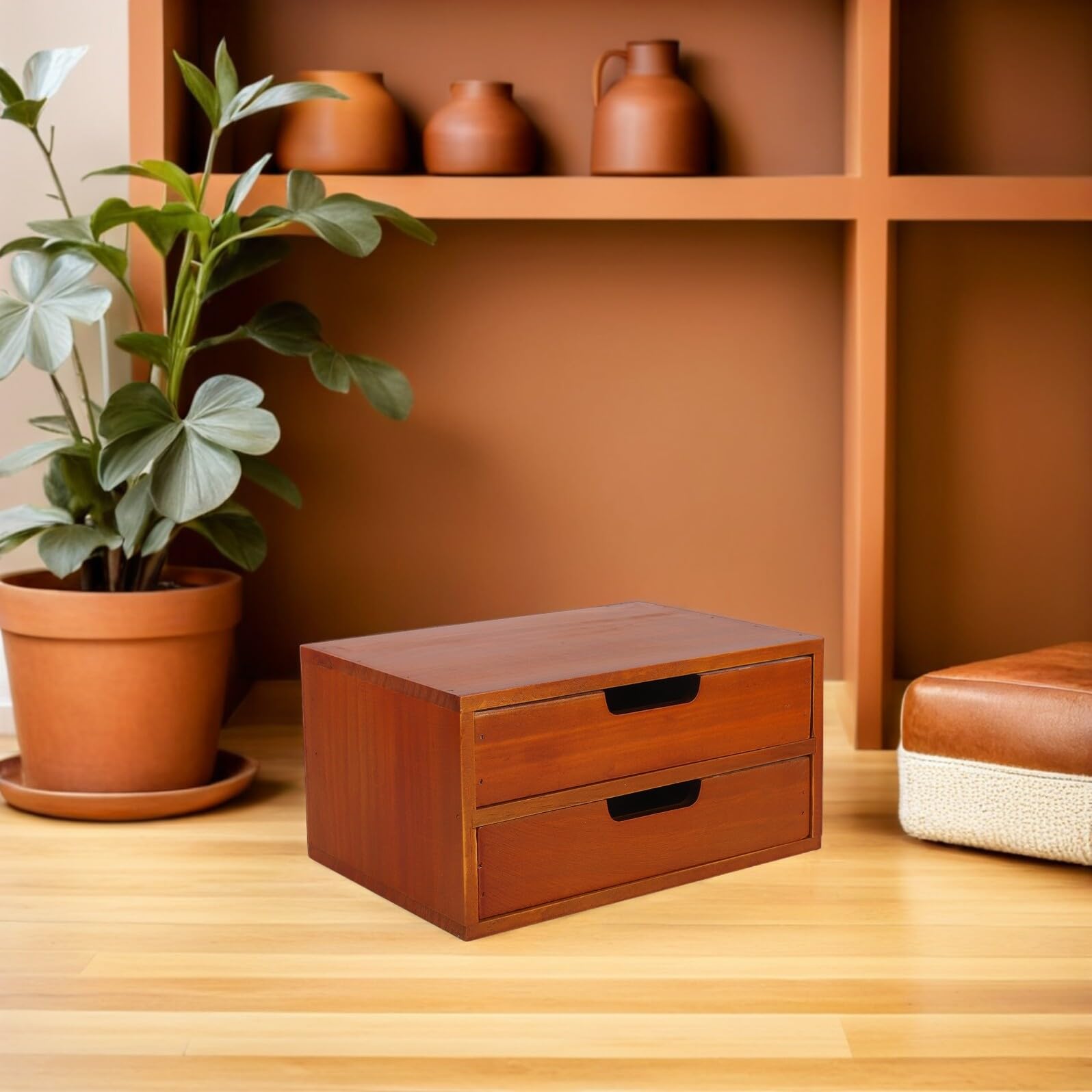 Mobiletto Portaoggetti in Legno con Cassetti da Scrivania Unità di Archiviazione Compatta a Due Livelli Organizzatore Multifunzionale per Ufficio e Piccoli Spazi